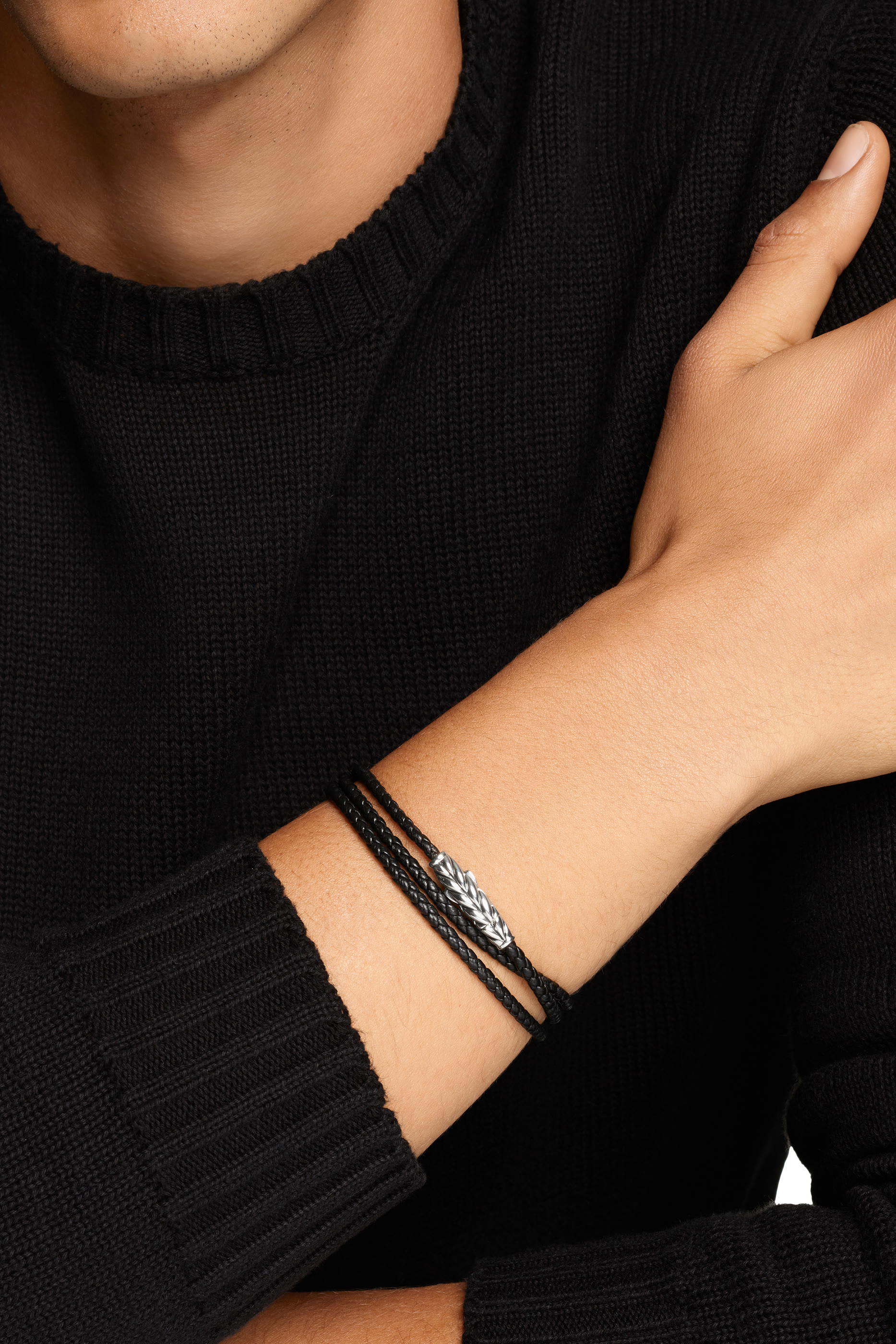 Chevron Triple Wrap Bracelet, Leather & Sterling Silver