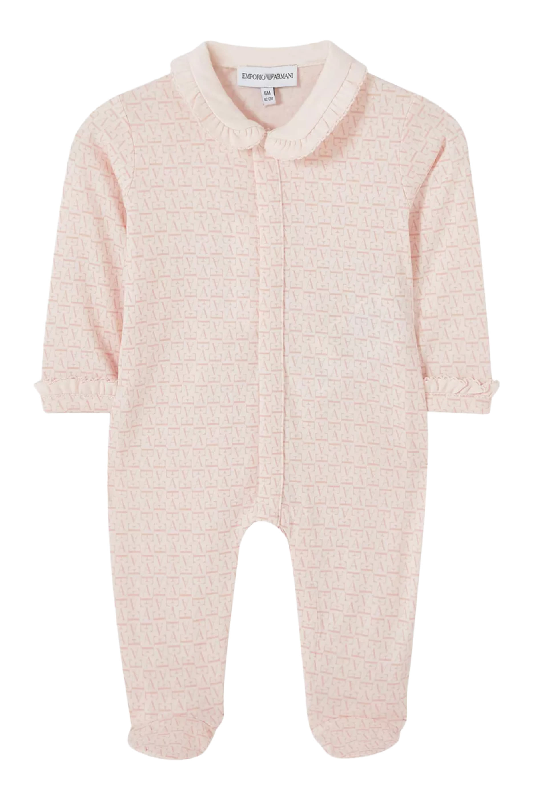 Kids Cotton Jersey Jumpsuit with Logo Pattern & Ruffled Collar