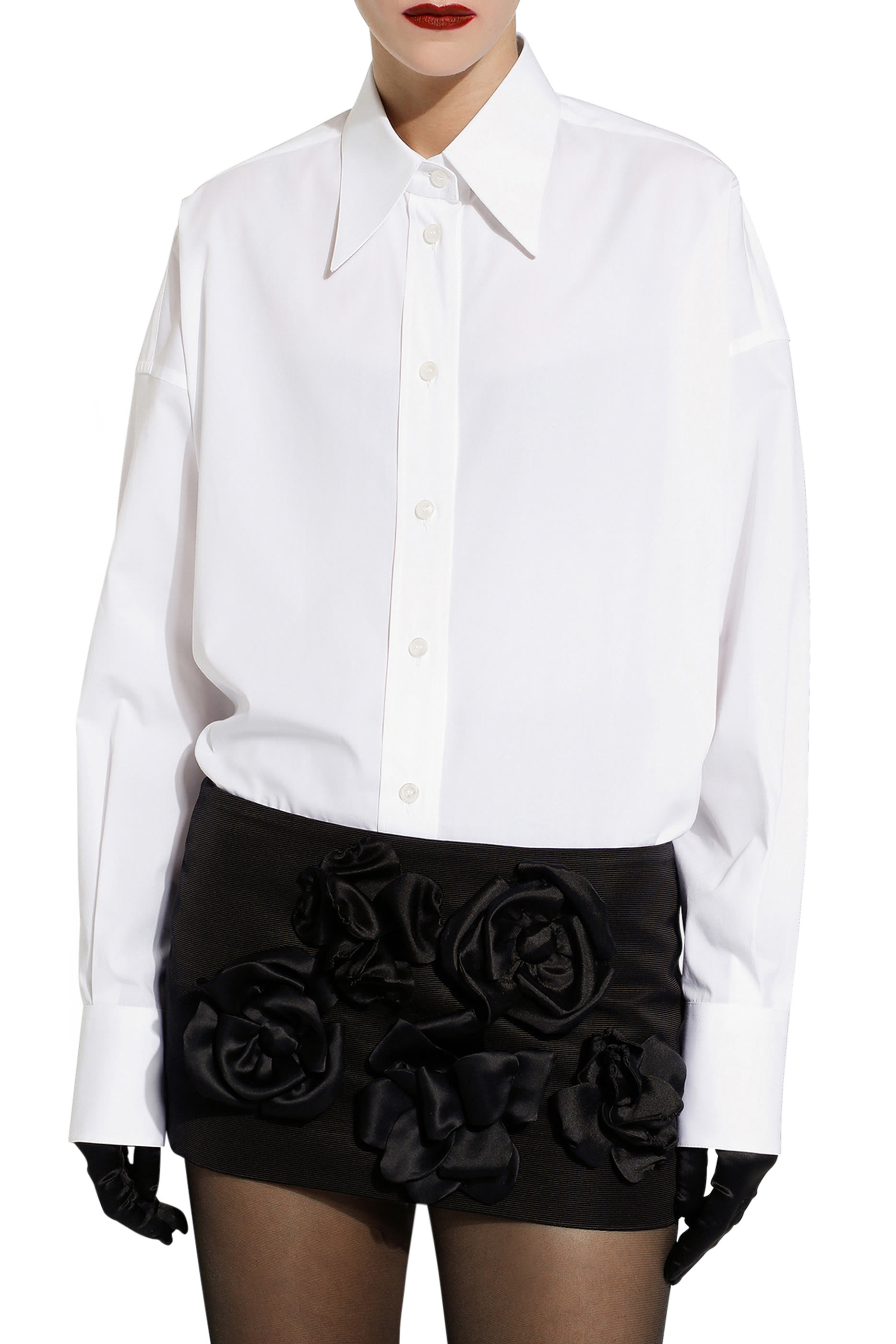 Short Ottoman Skirt with Floral Appliqu&eacute;