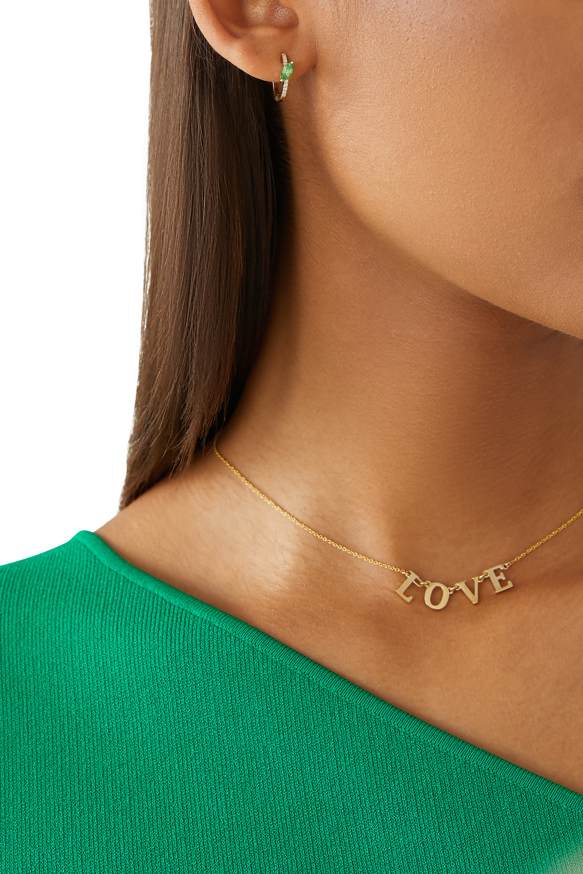 Marquise Diamond & Green Garnet Single Hoop Earring