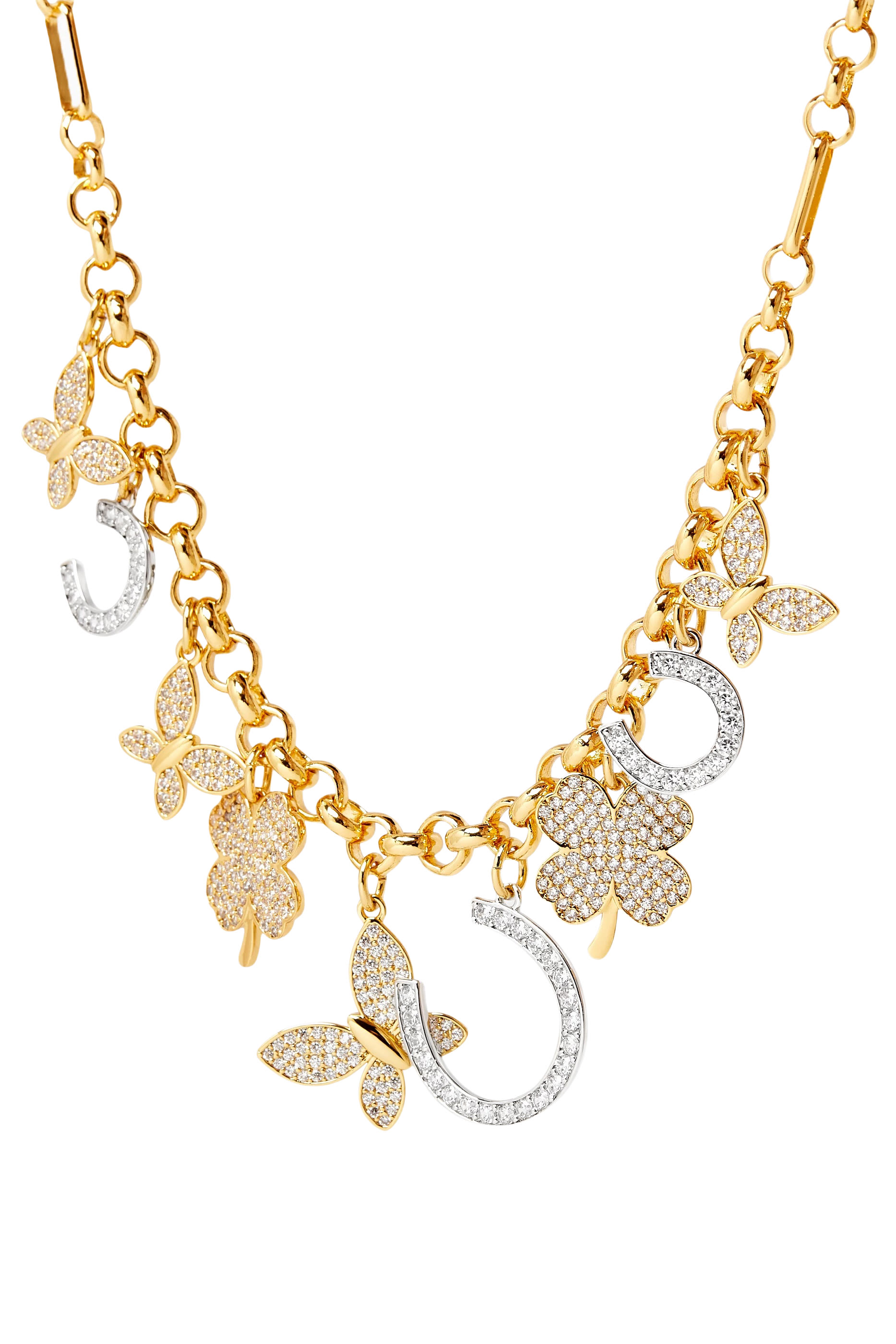 Lucky Charm Statement Necklace, Metal & Cubic Zirconia