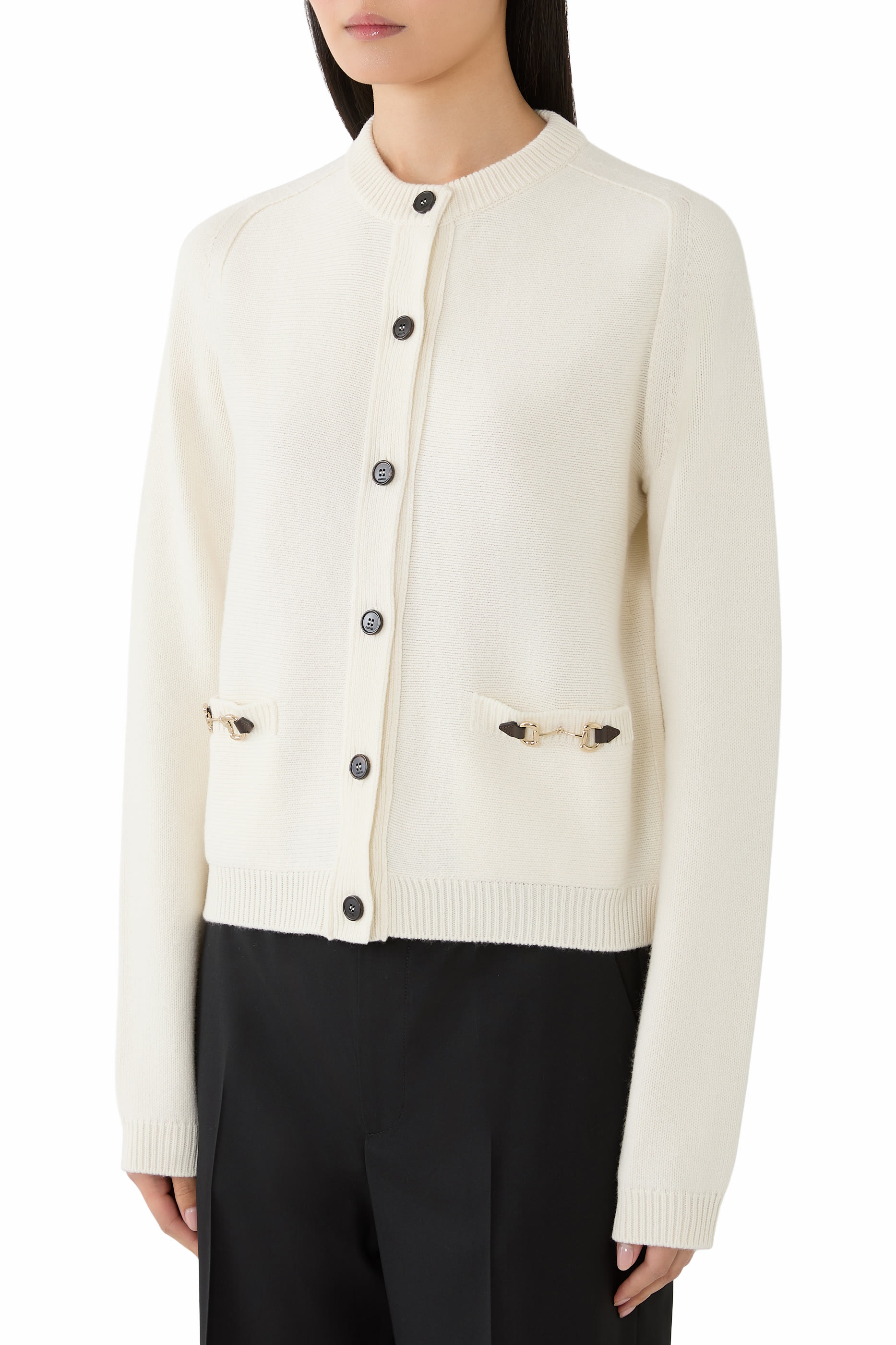 Wool Cashmere Cardigan with Horsebit 