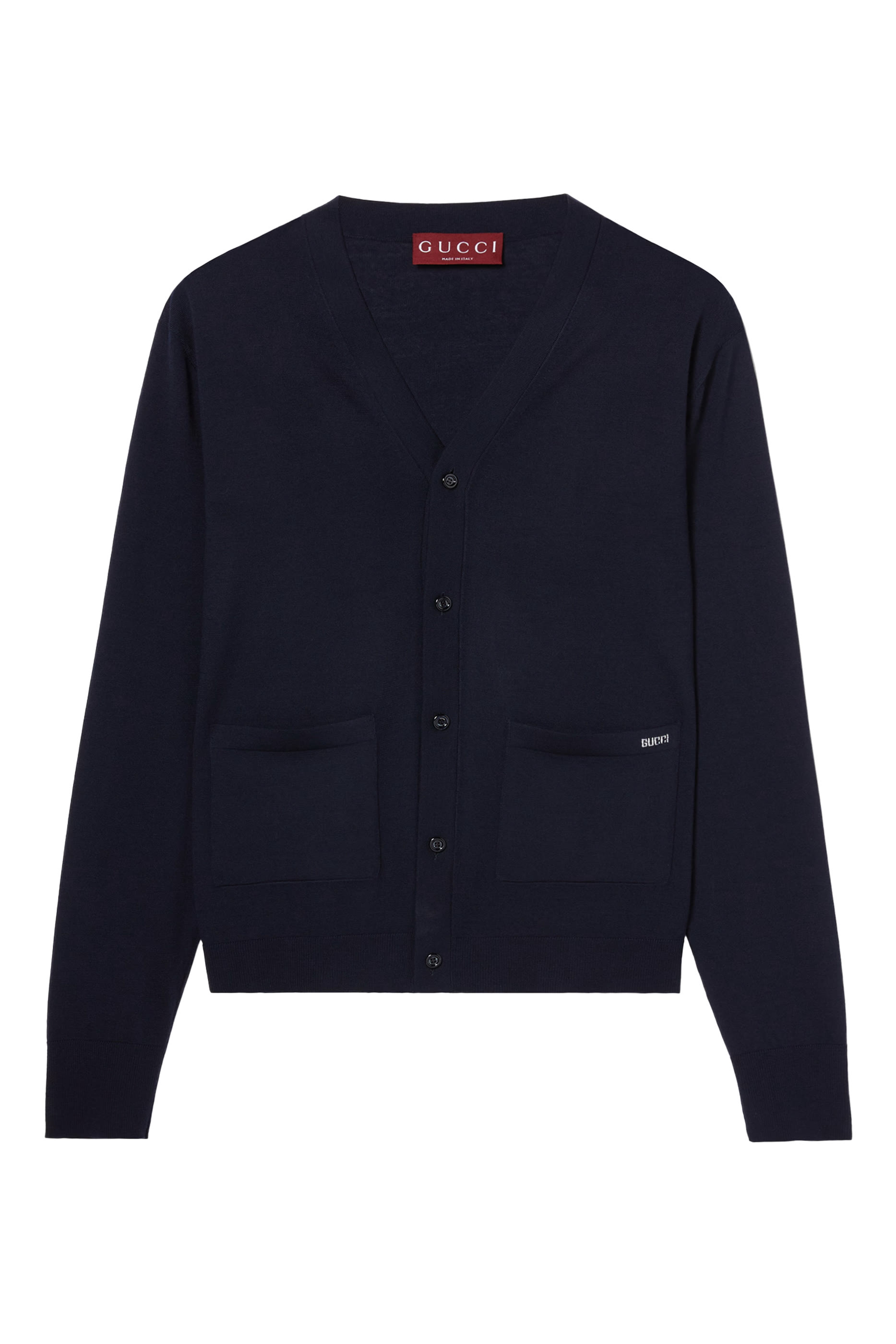 Fine Wool Knit Cardigan with Intarsia