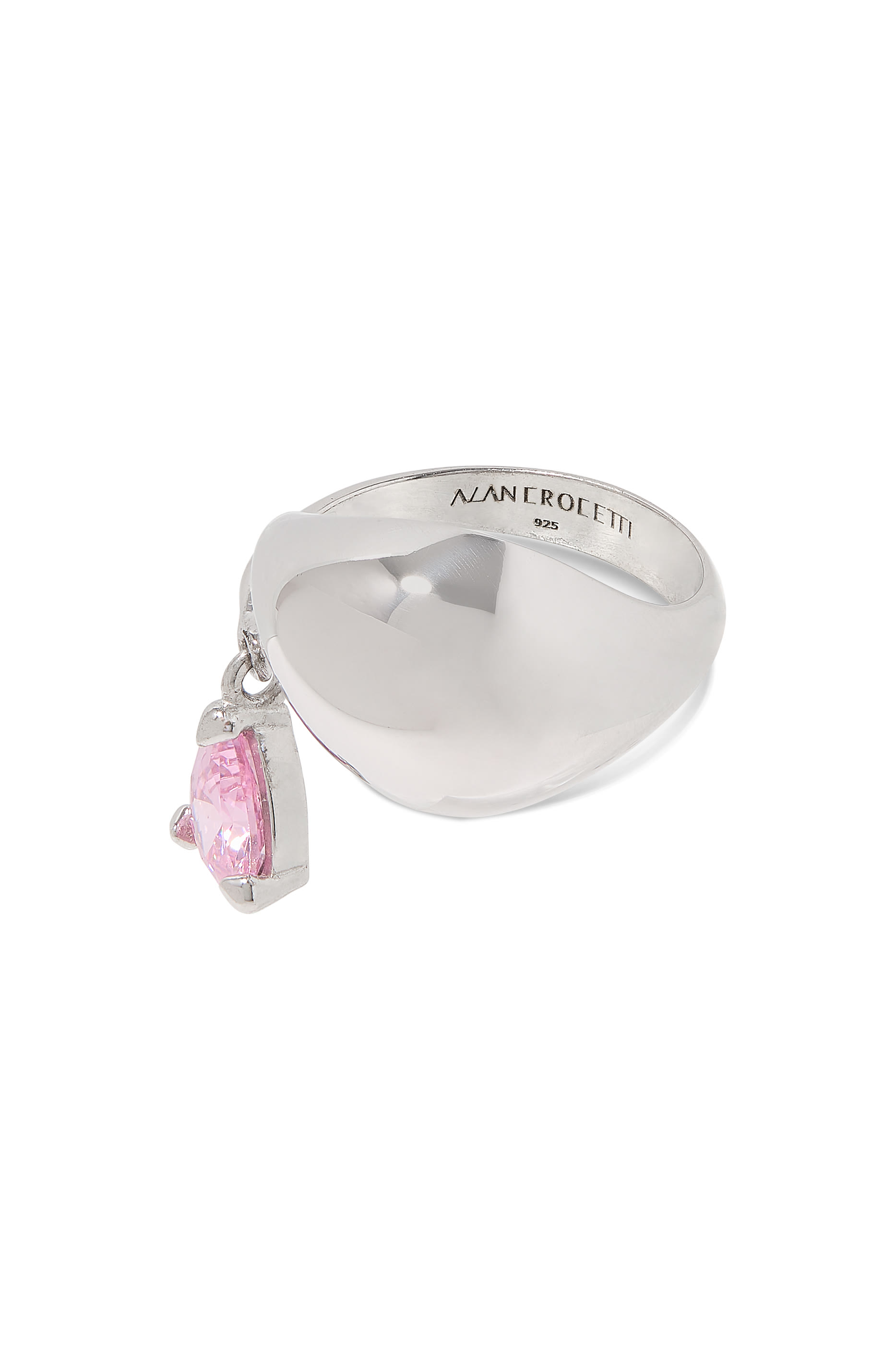 Blown Alien Pink Charm Ring, 925 Sterling Silver & Stone