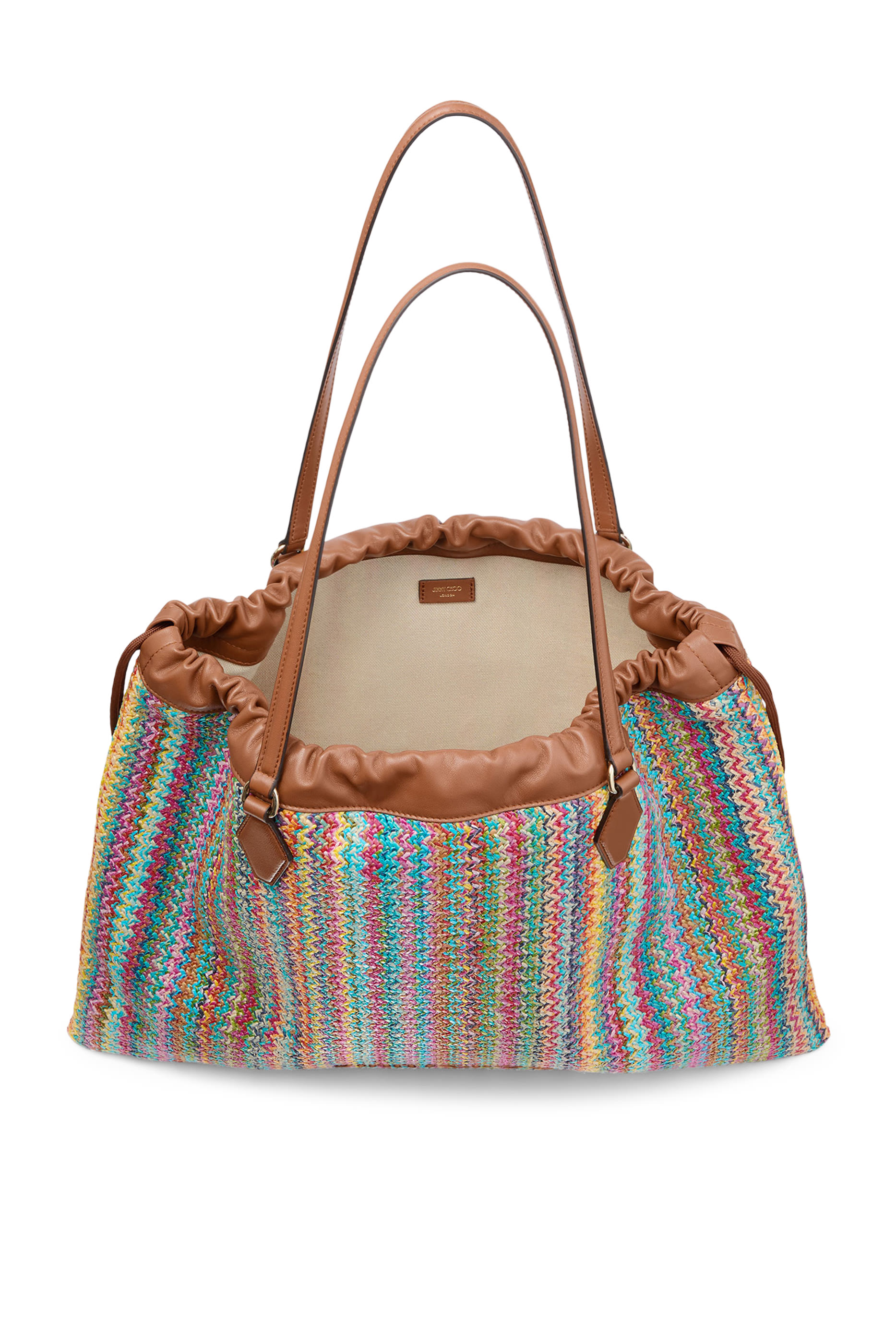 Chevron Raffia Drawstring Tote Bag