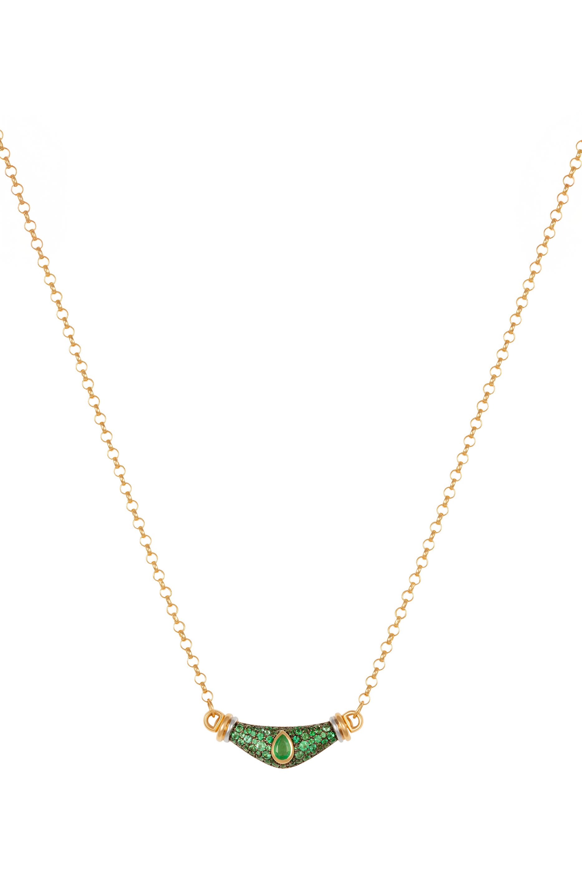 Lot N*93 Drop Center Karma Necklace, 18k Yellow Gold, Diamonds & Emerald