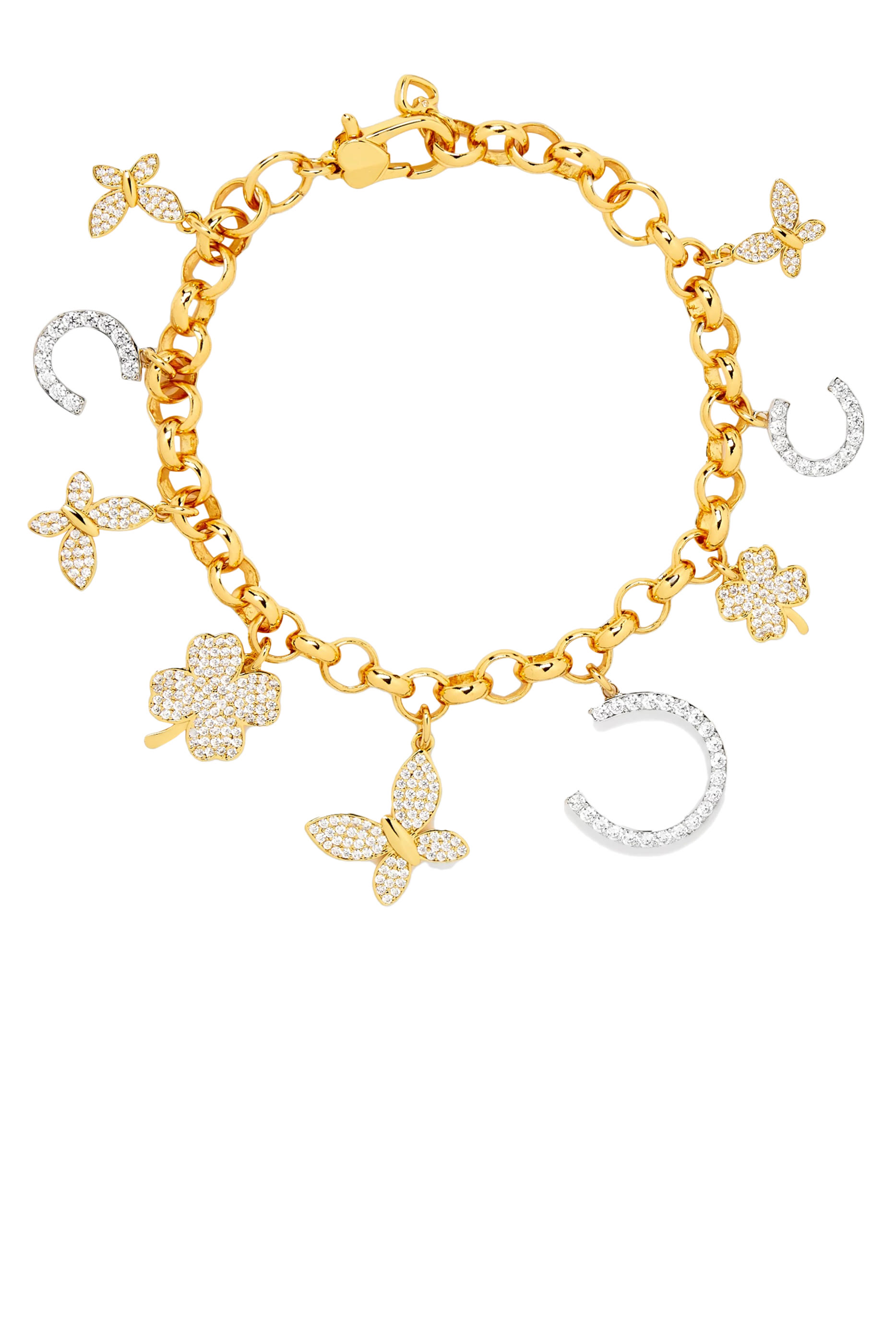 Lucky Charm Statement Bracelet, Plated Metal & Cubic Zirconia