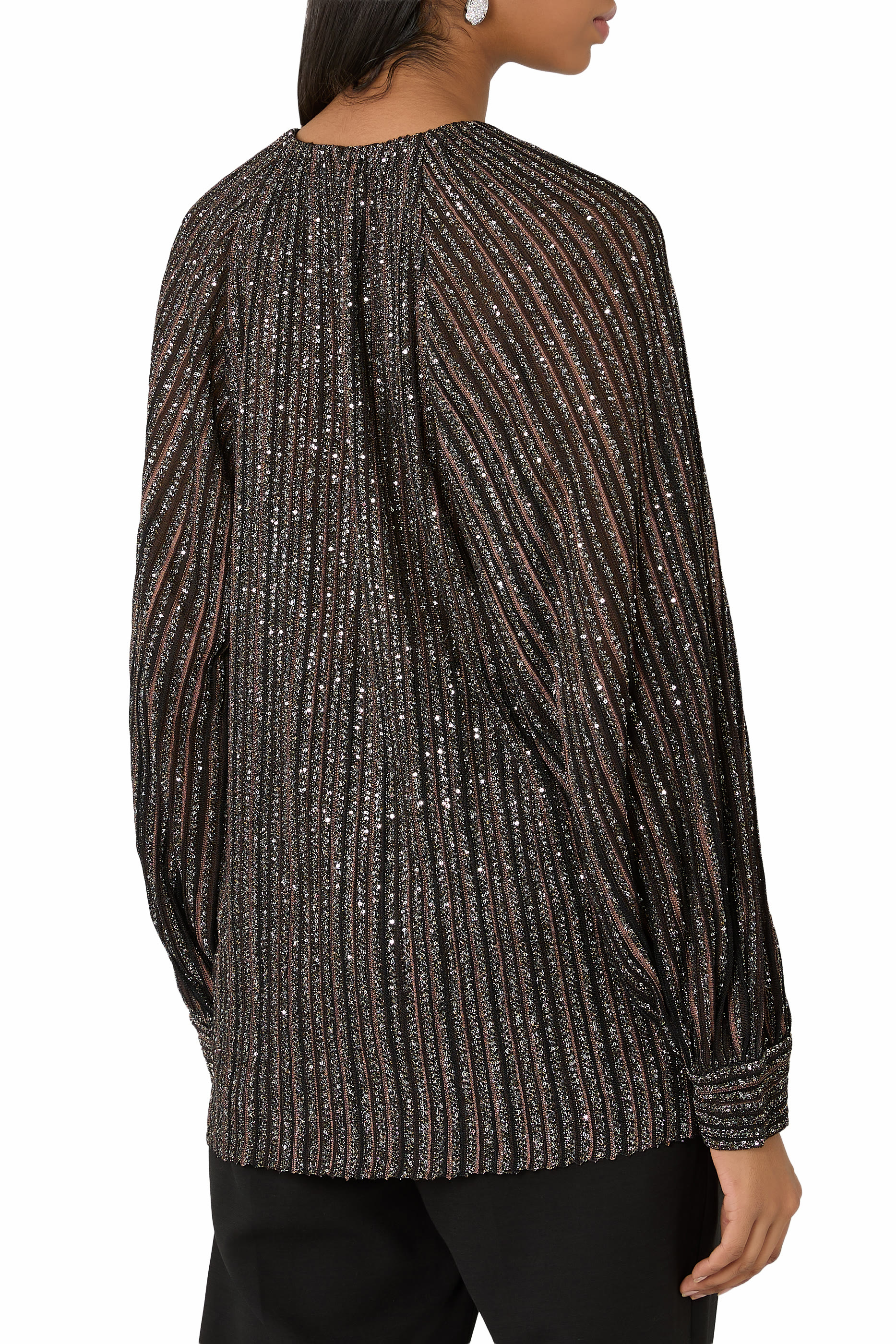 Flared Crew Neck Sweater with Lamé Stripes