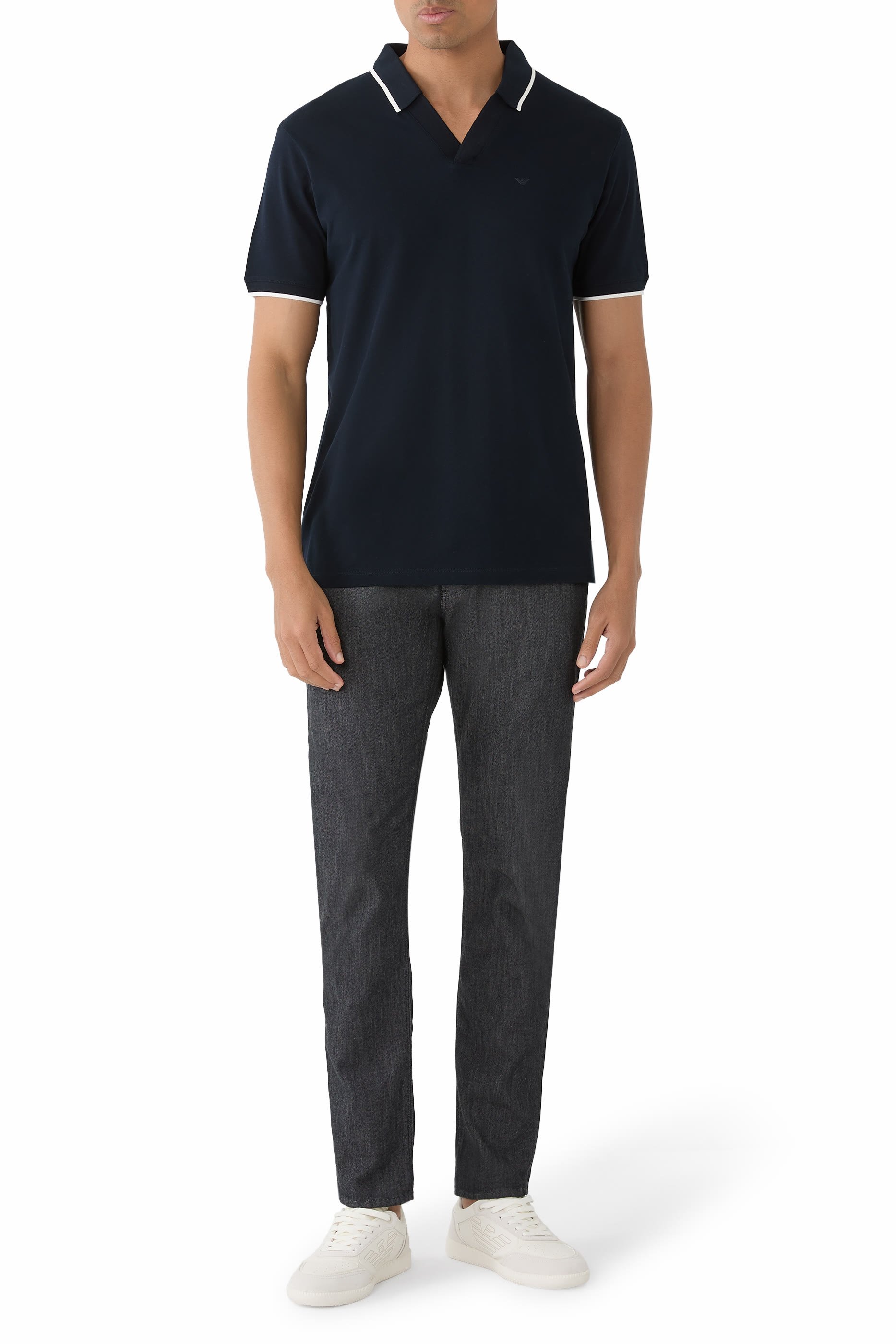 Micro Eagle Logo V-Neck Polo Shirt