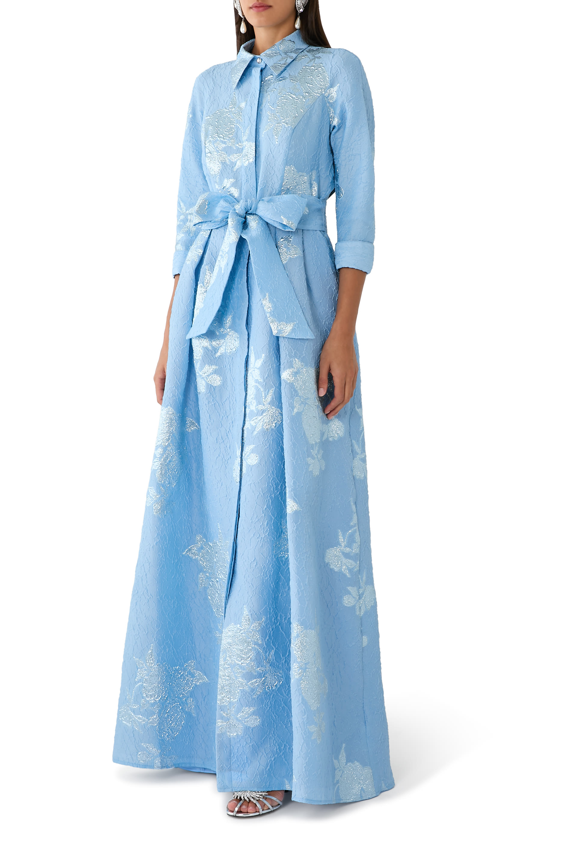 Metallic Jacquard Shirt Waist Gown