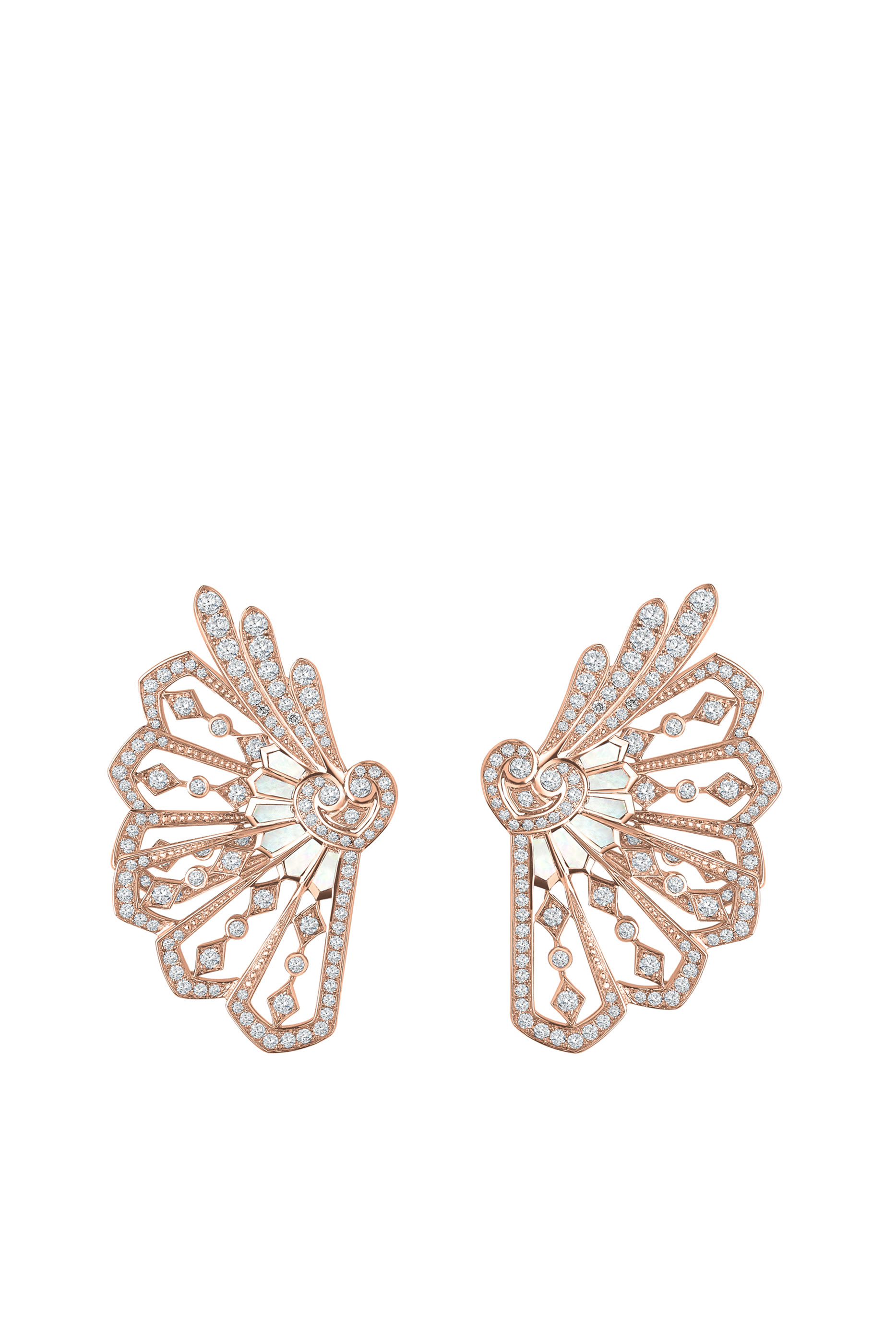 Fanfare Earrings, 18K Rose Gold with Diamonds & Mother of Pearl