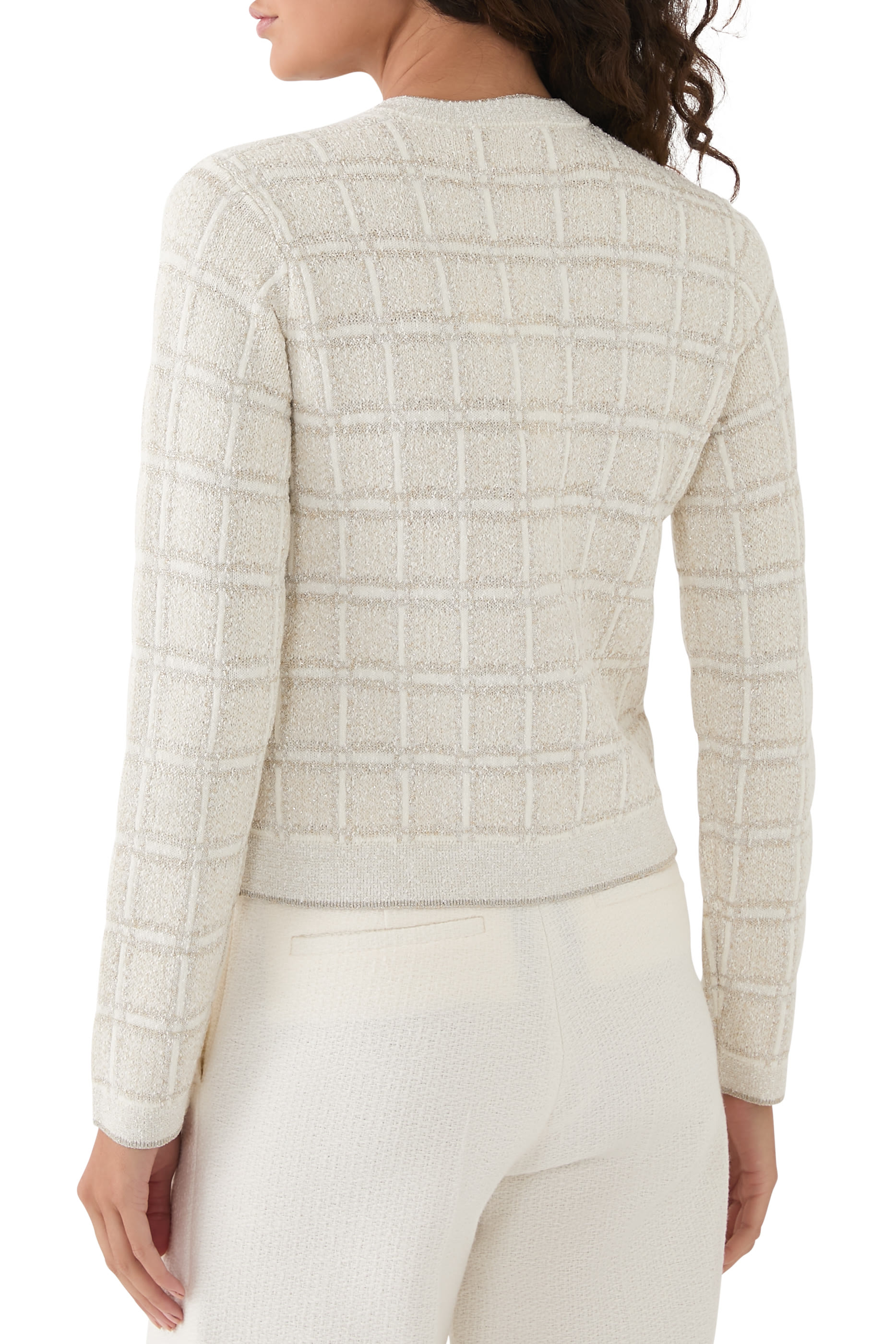 Check Jacquard Wool and Lam&eacute;  Cardigan