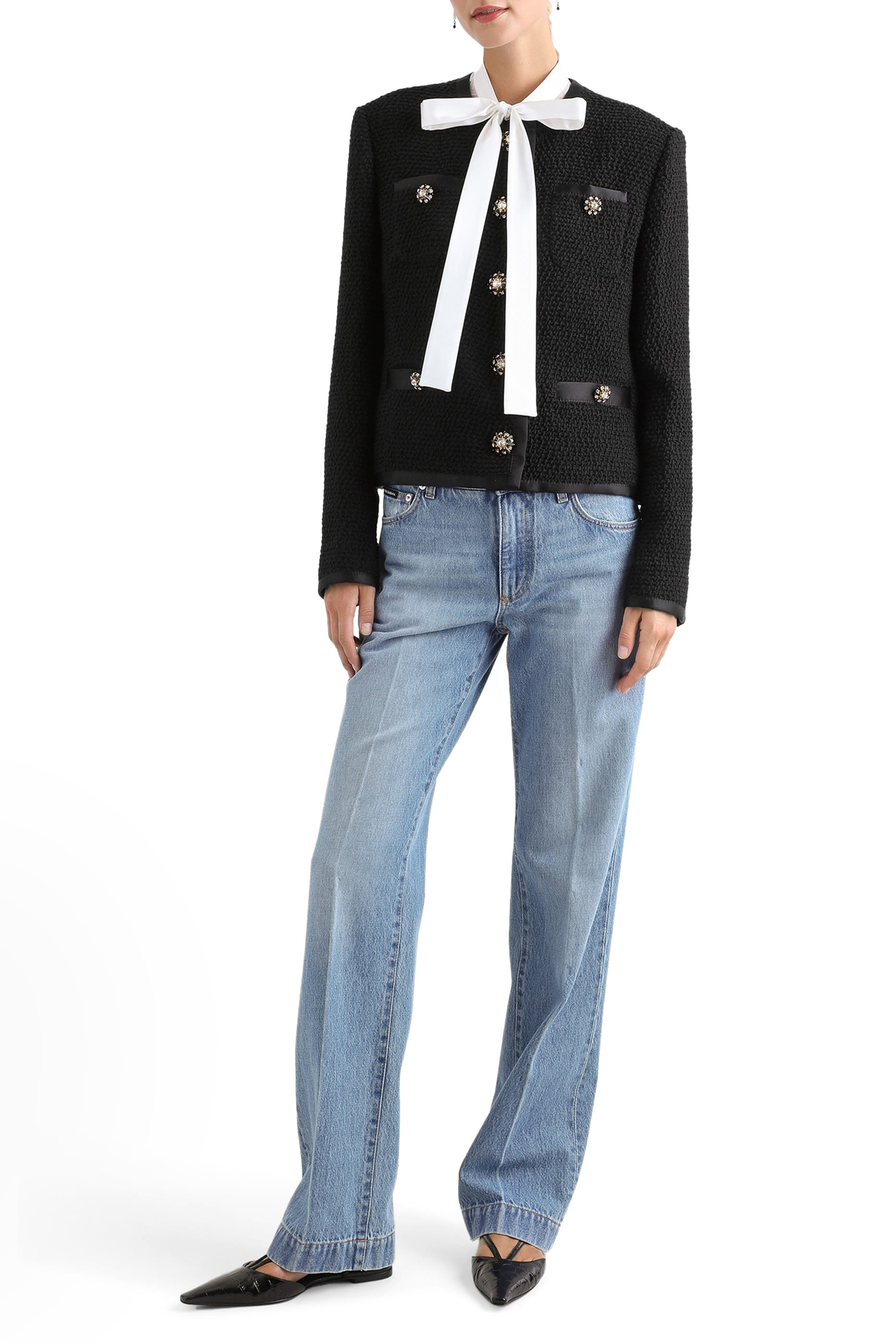  Cropped Single-Breasted Boucle Tweed Jacket