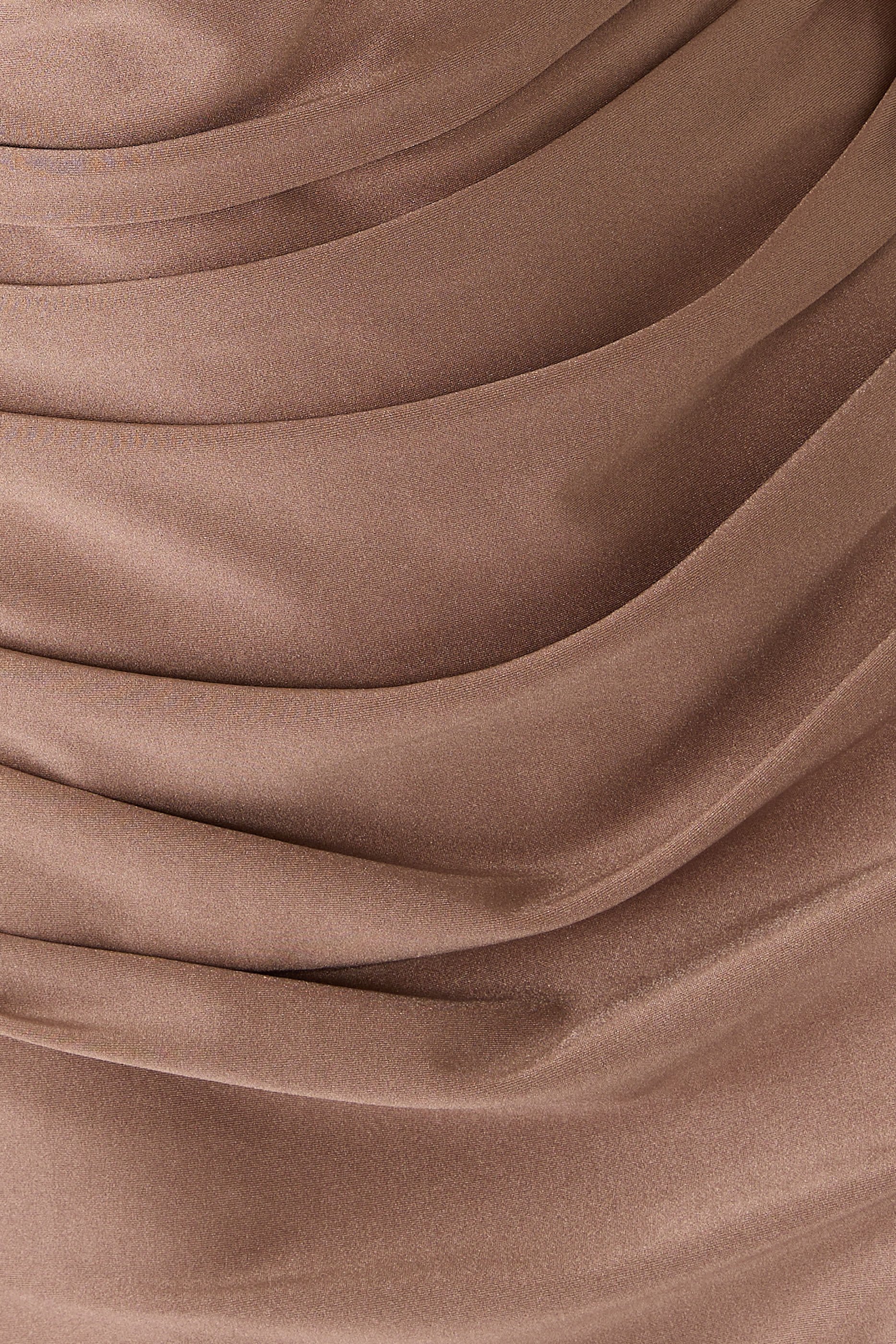 Shine Jersey Asymmetrical Ruched Draped Gown