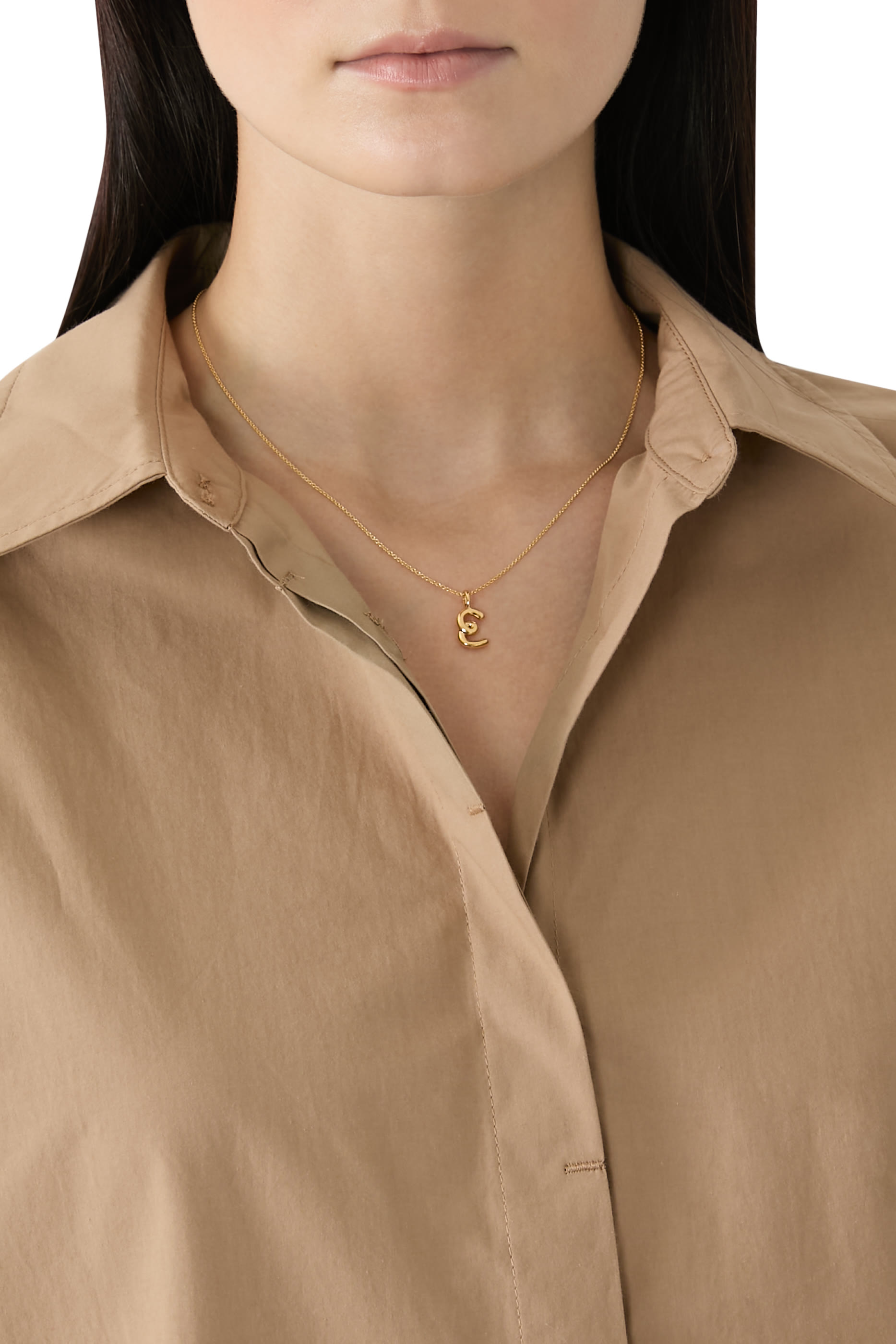 Curly Molten Mini Initial Necklace - E, 18k Recycled Gold Vermeil on Recycled Sterling Silver