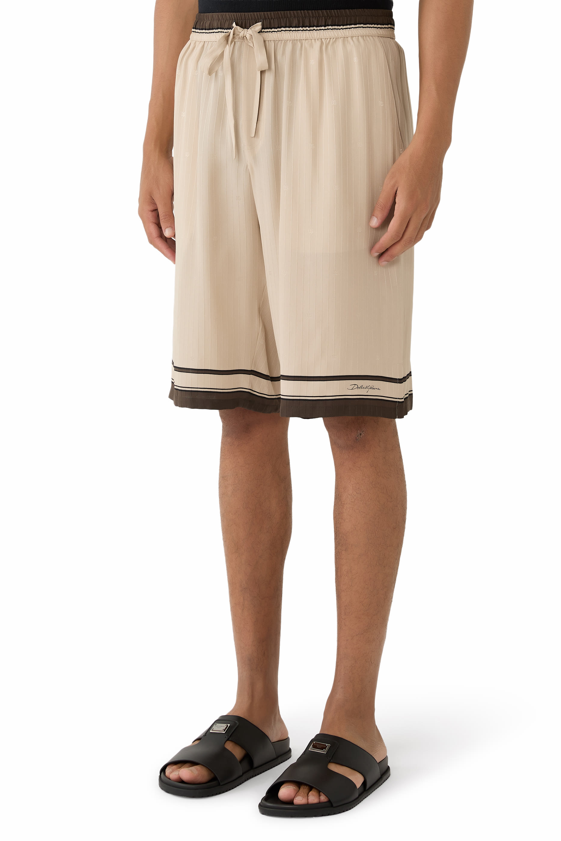 Logo & Stripe-Print Vanity Silk Bermuda Shorts 