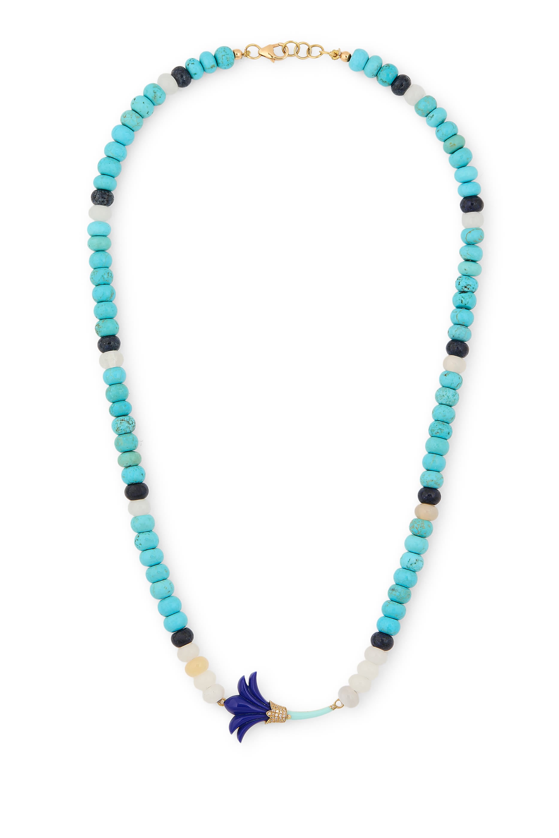 Beaded Psychedeliah Necklace, 18K Yellow Gold, Beads & White Diamonds