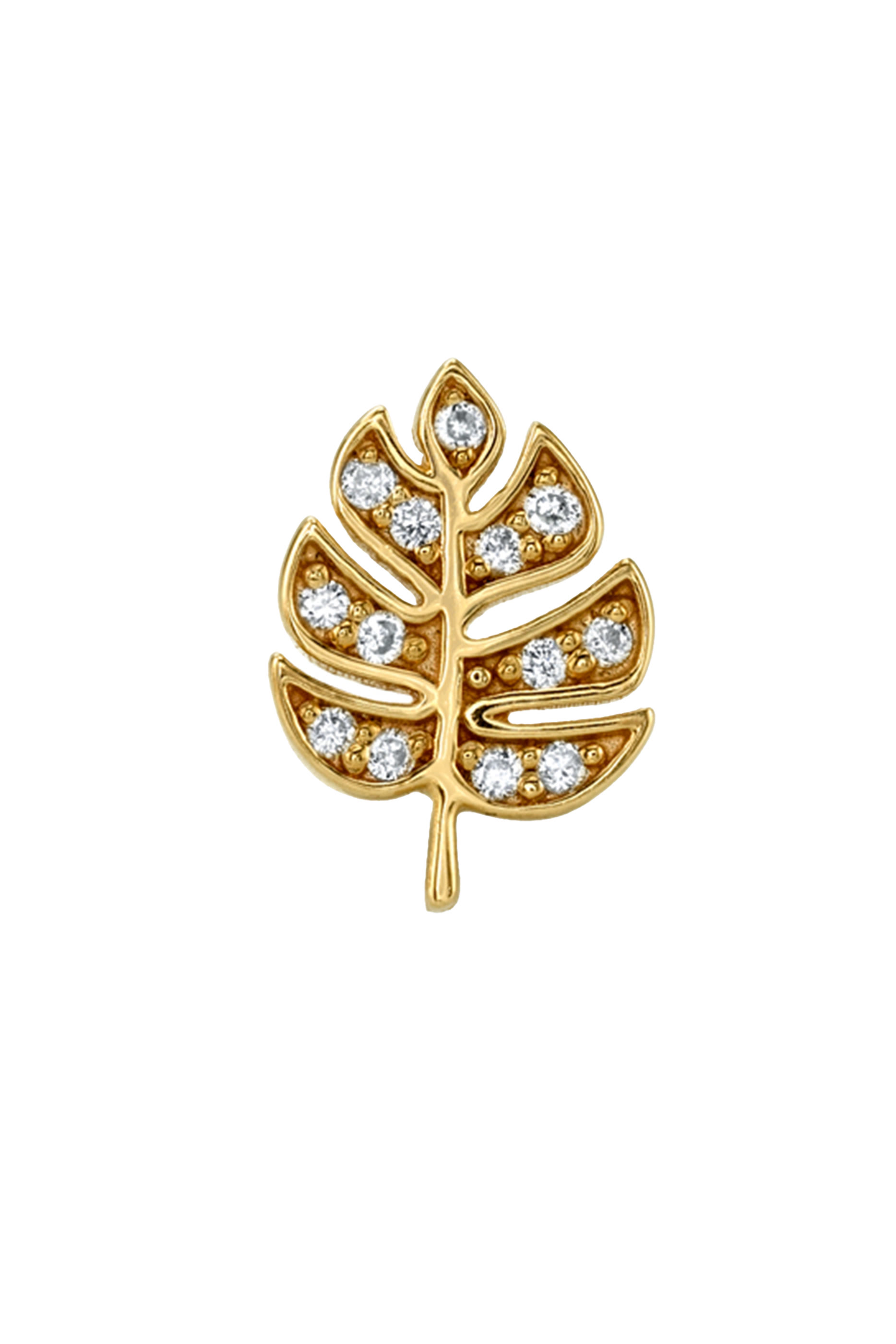 Gold & Diamond Tiny Monstera Leaf Studs, 14K Yellow Gold & Diamonds