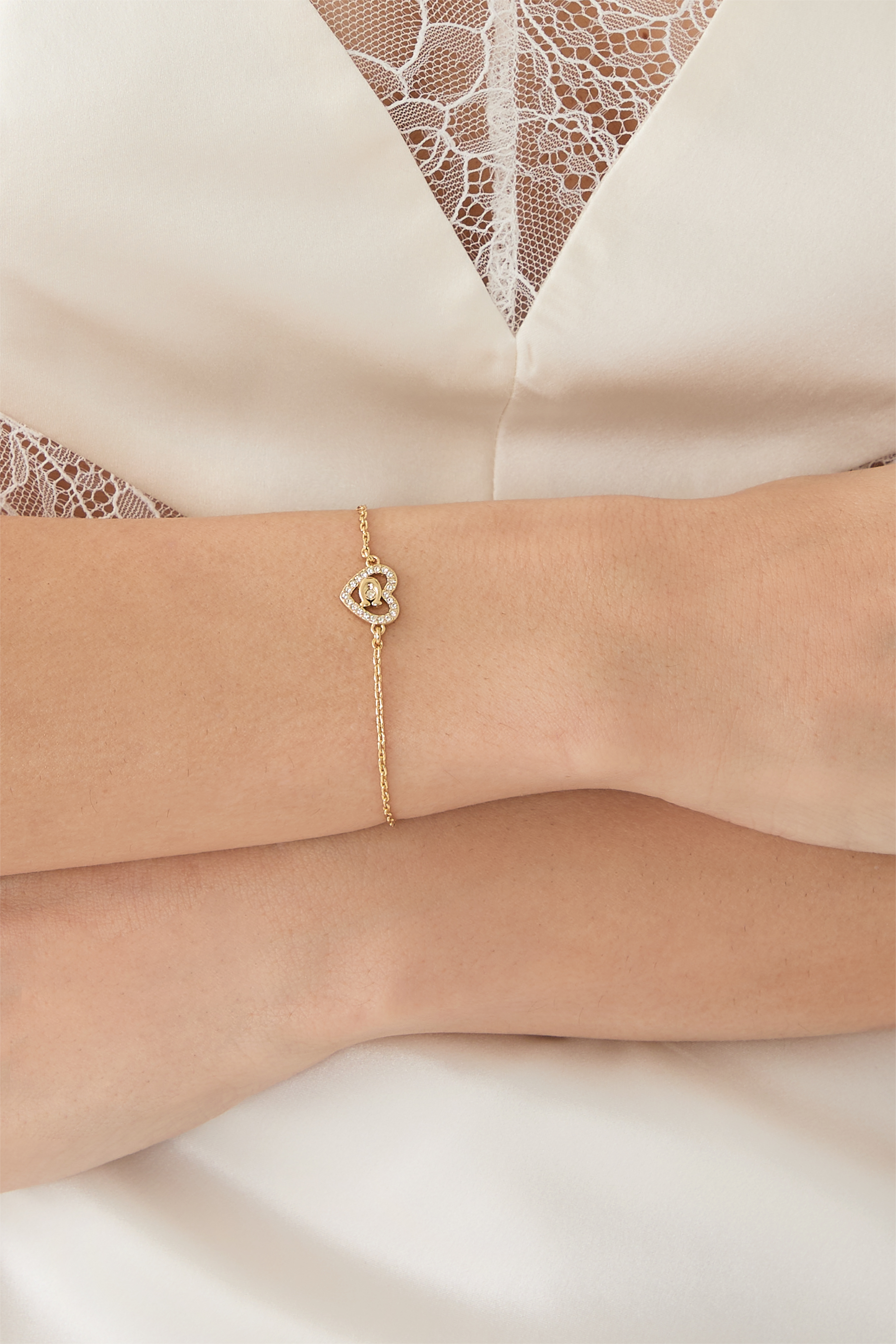 Pave Heart Slider Bracelet, Brass & Glass Crystal