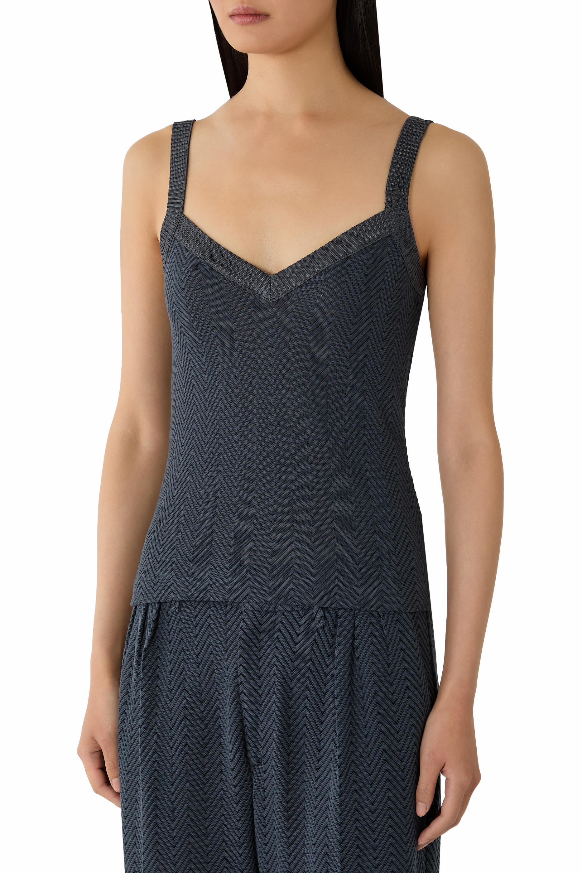Tone-on-Tone Zigzag Cotton & Viscose Tank Top
