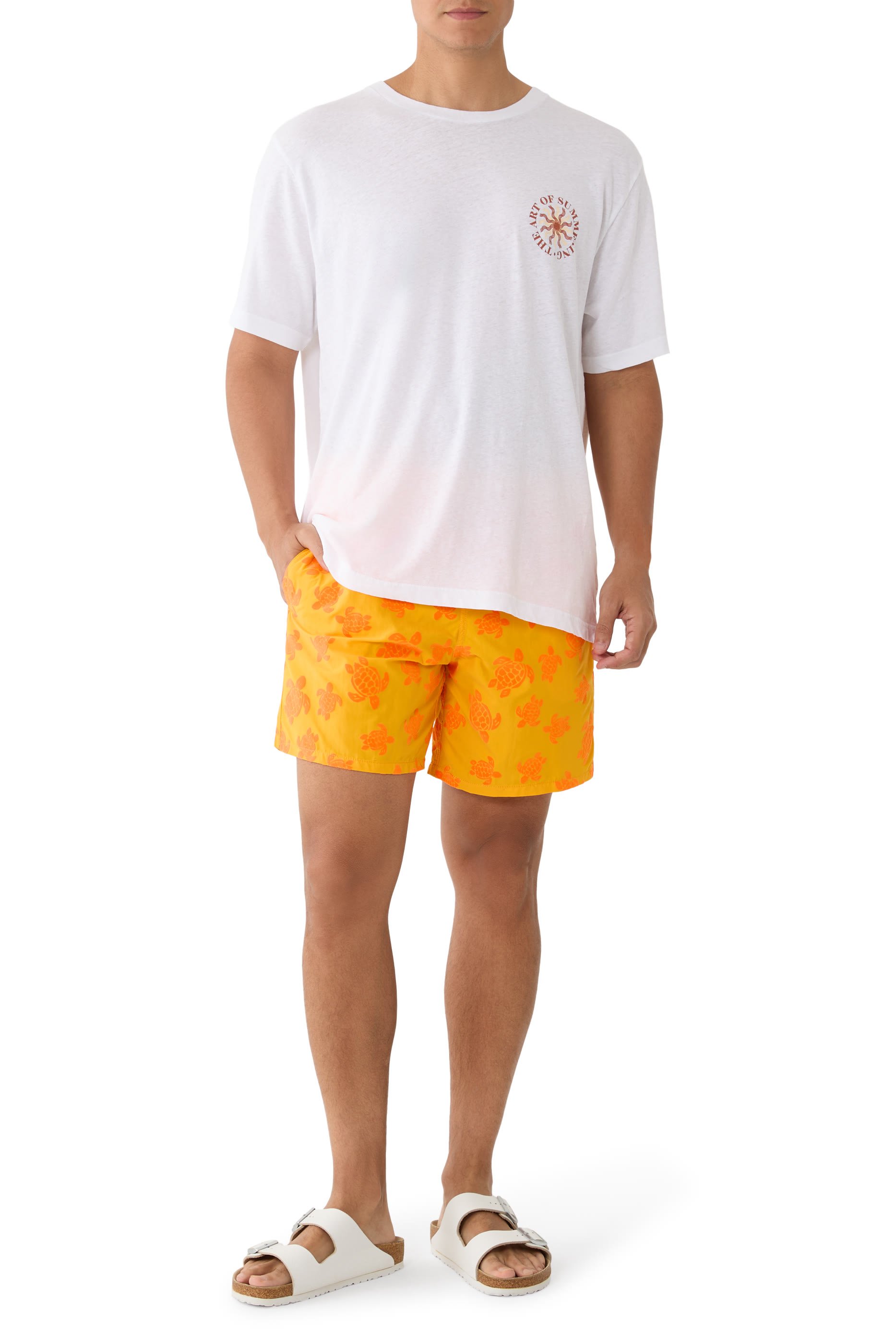 Turtle-Print Drawstring Swim Shorts