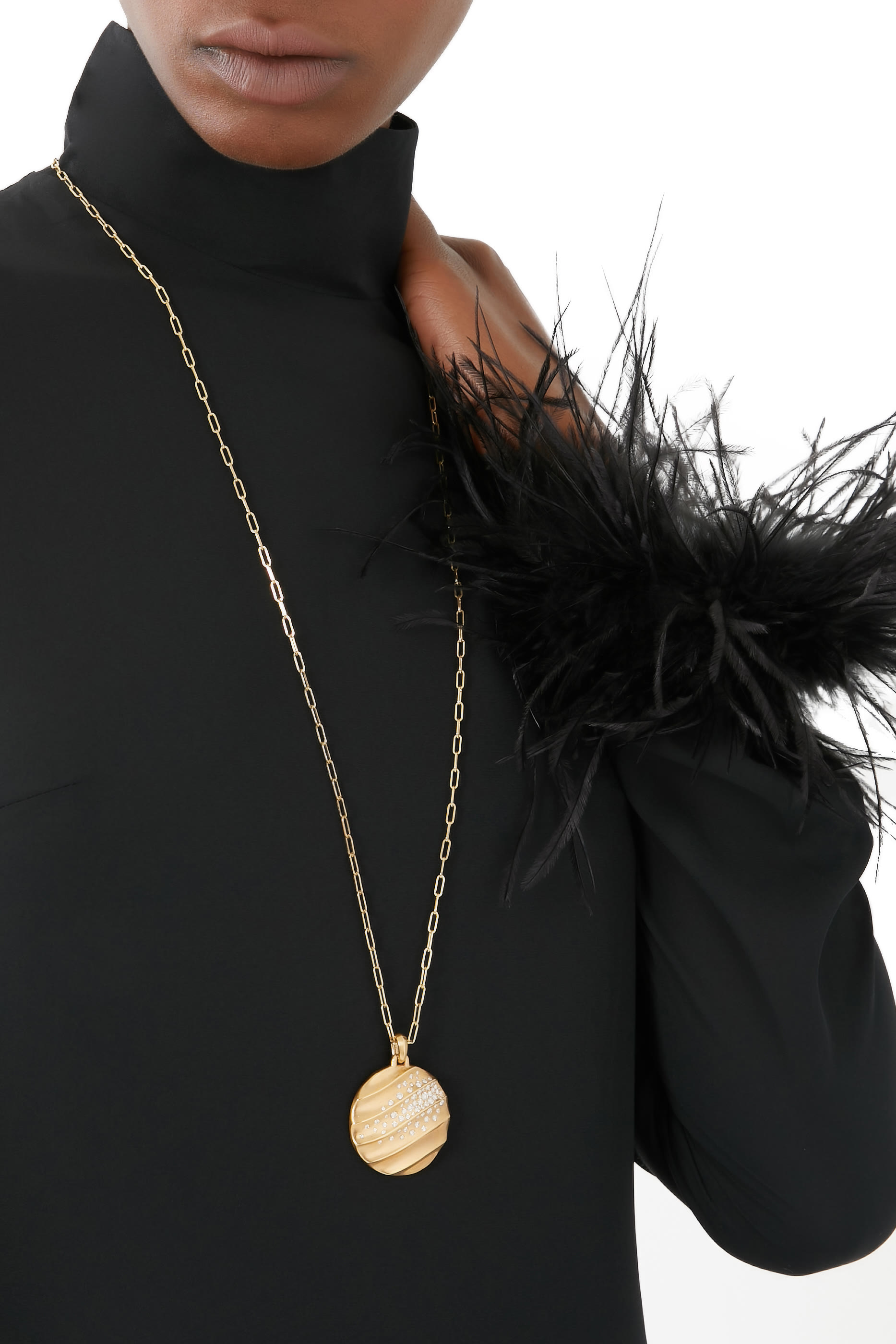 Cable Edge Pendant, 18k Yellow Gold & Diamonds