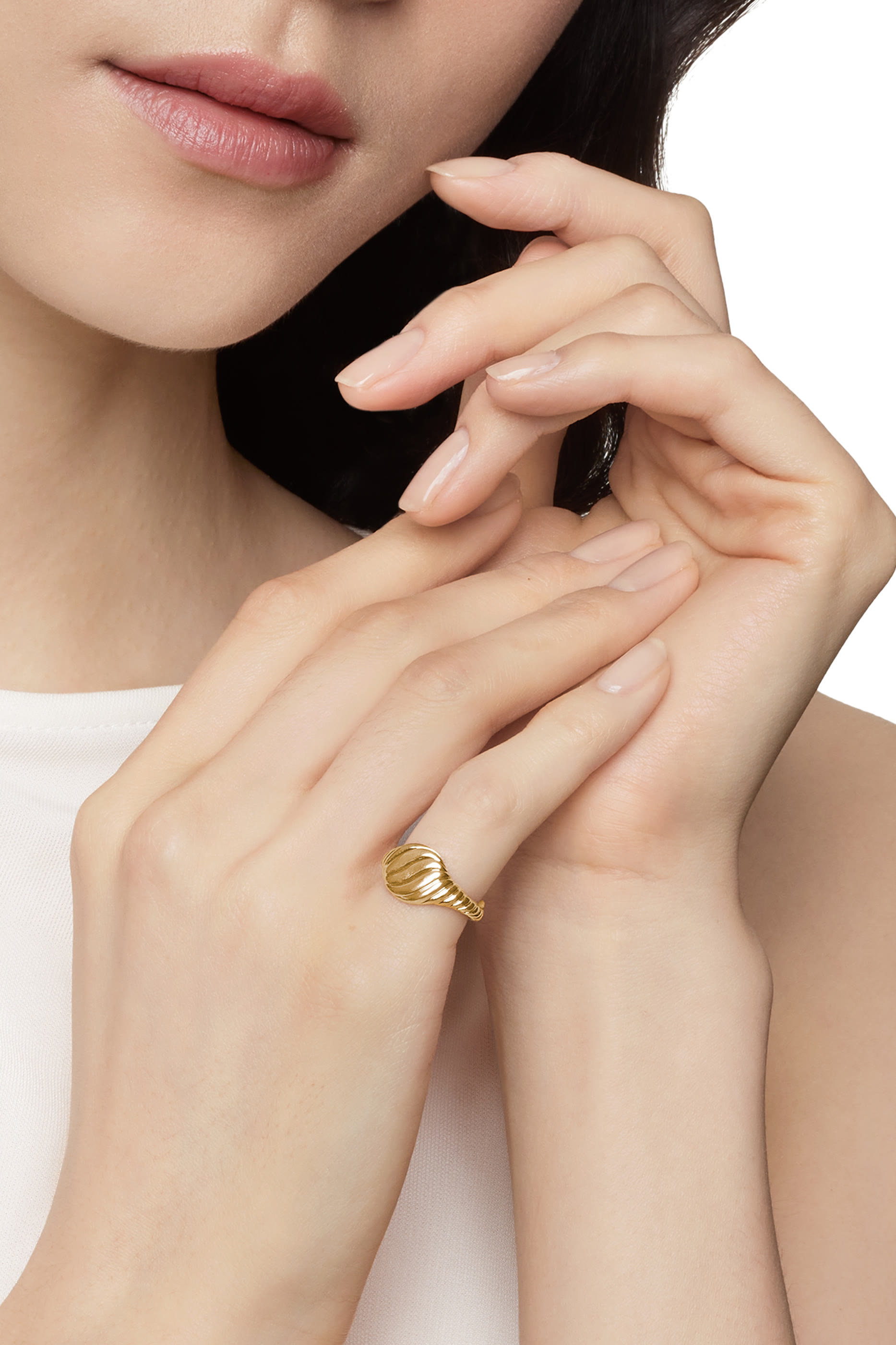 Sculpted Cable Pinky Ring In 18K Yellow Gold