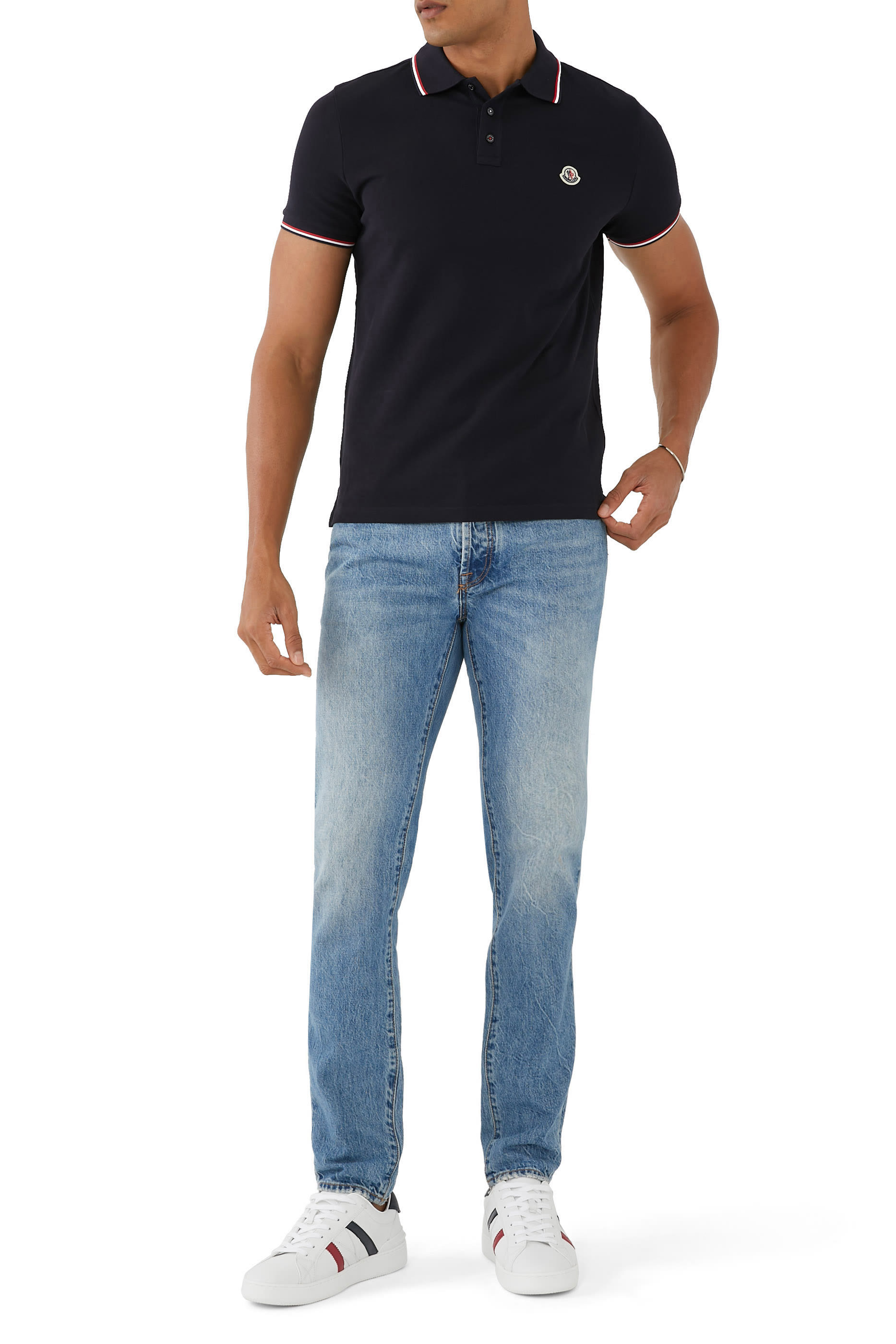 Tri-Color Stripe Logo Patch Polo Shirt