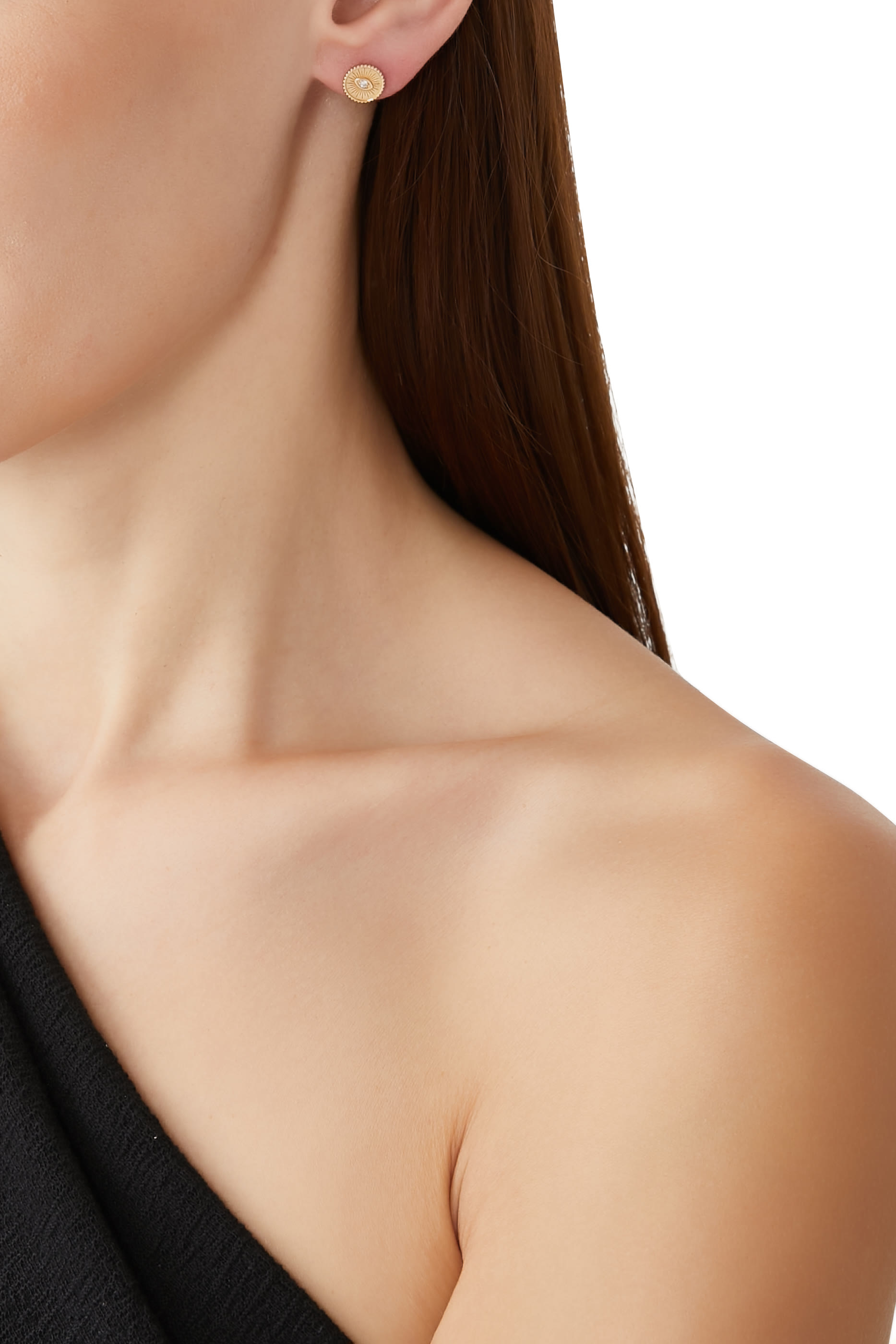 Small Marquise Eye Coin Stud Earrings , 14K Yellow Gold & Diamonds