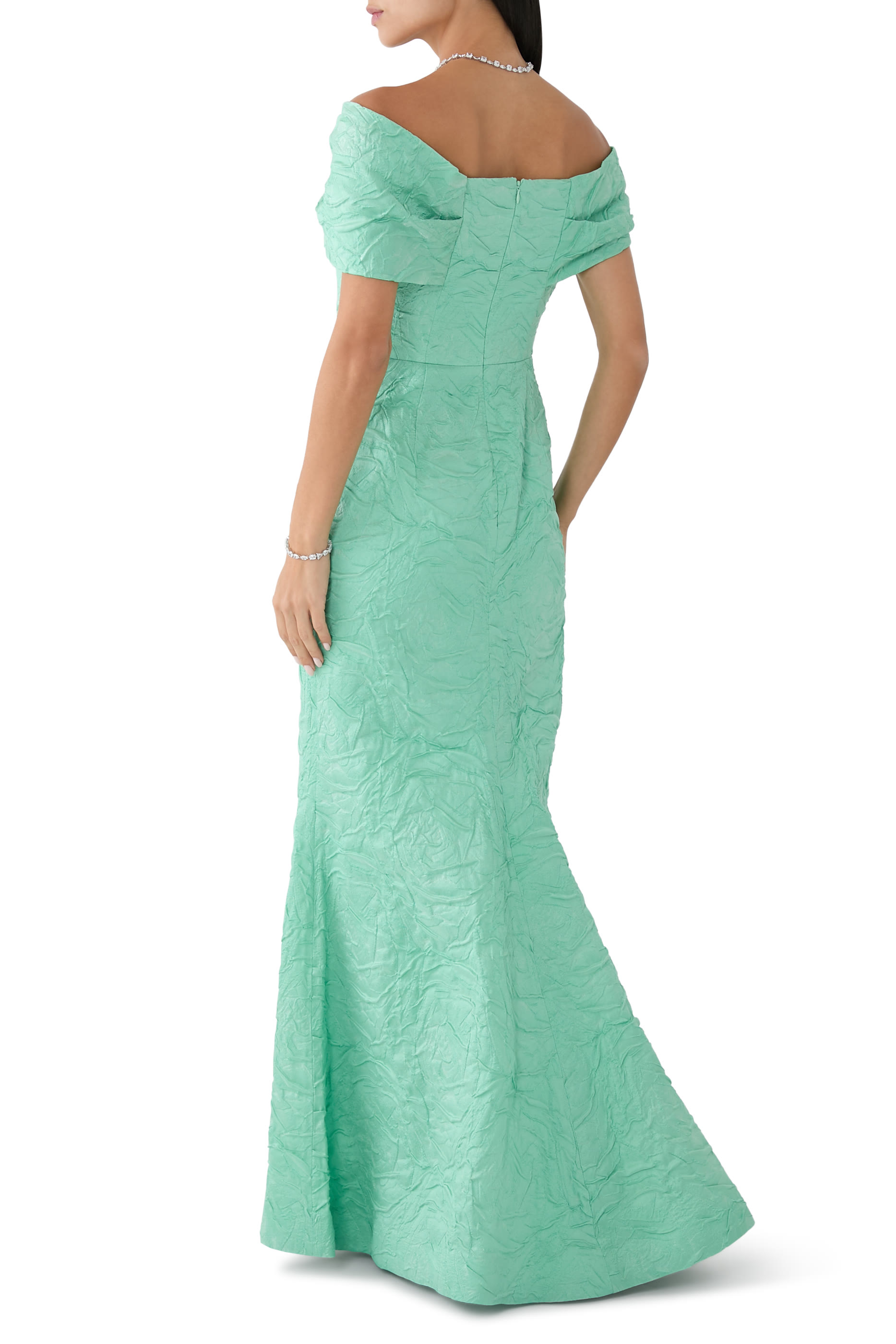 Embossed Jacquard Twist Bodice Gown