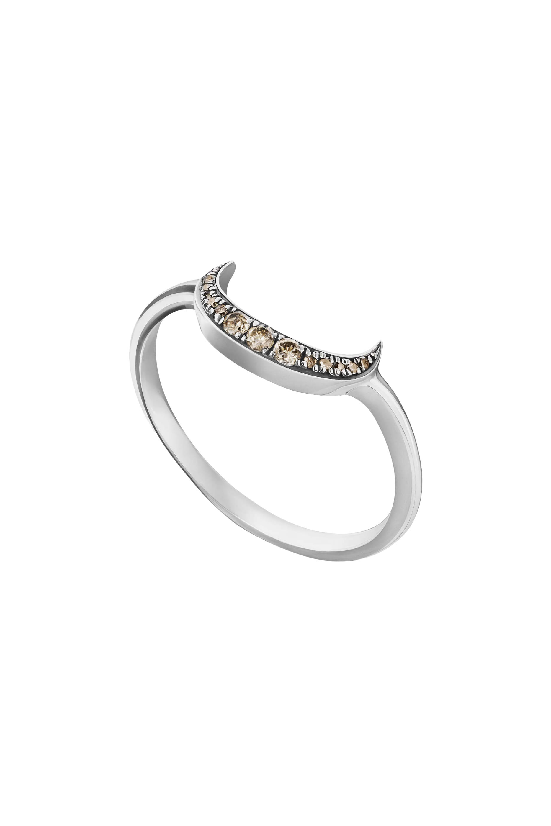 Soraya Crescent Ring, 18k Yellow Gold with Sterling Silver & Diamond