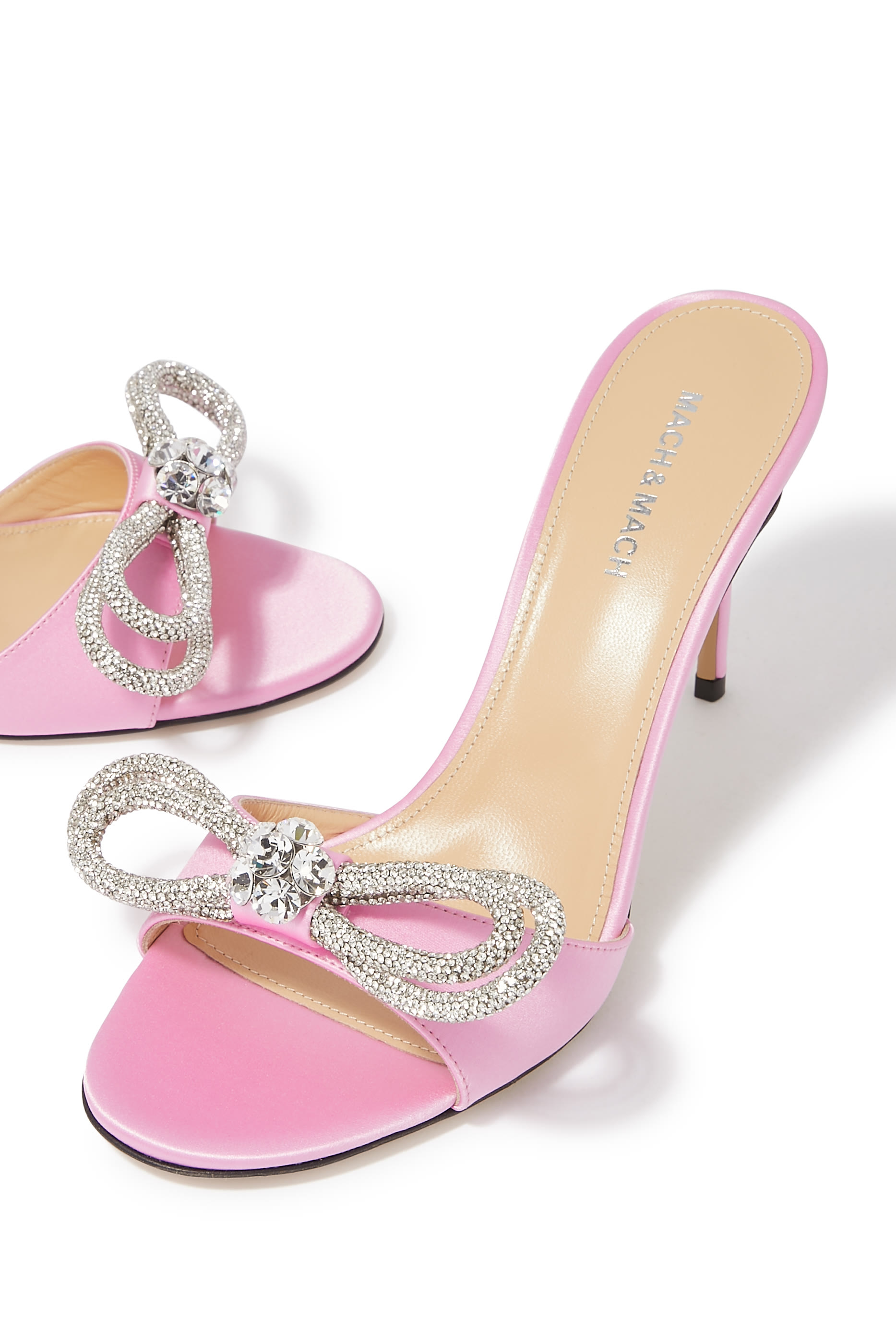 Double Bow 95 Satin Mules