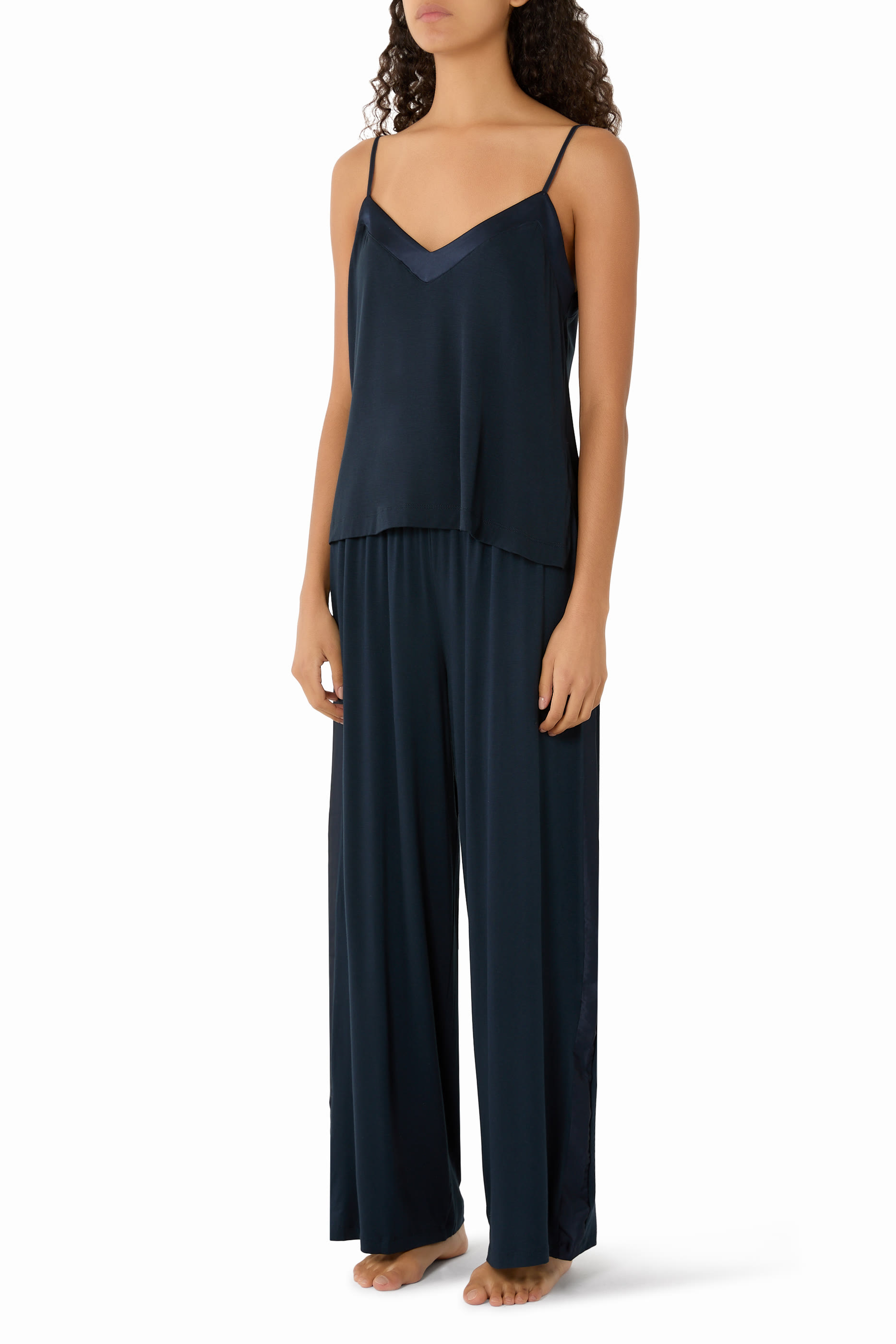 Jersey Satin Trim Pajama Set