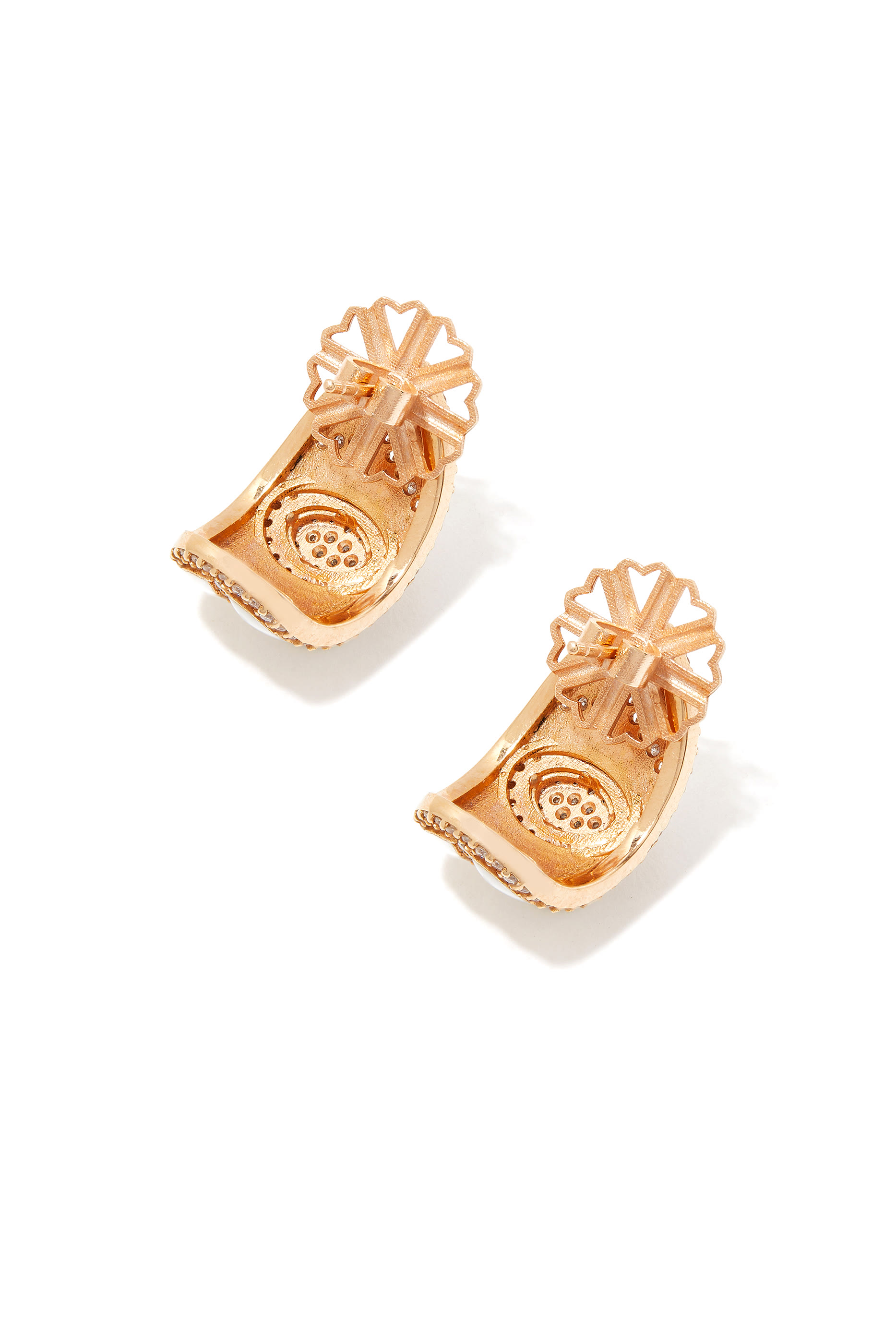 Shield Earrings White, 18k Rose Gold & Diamonds