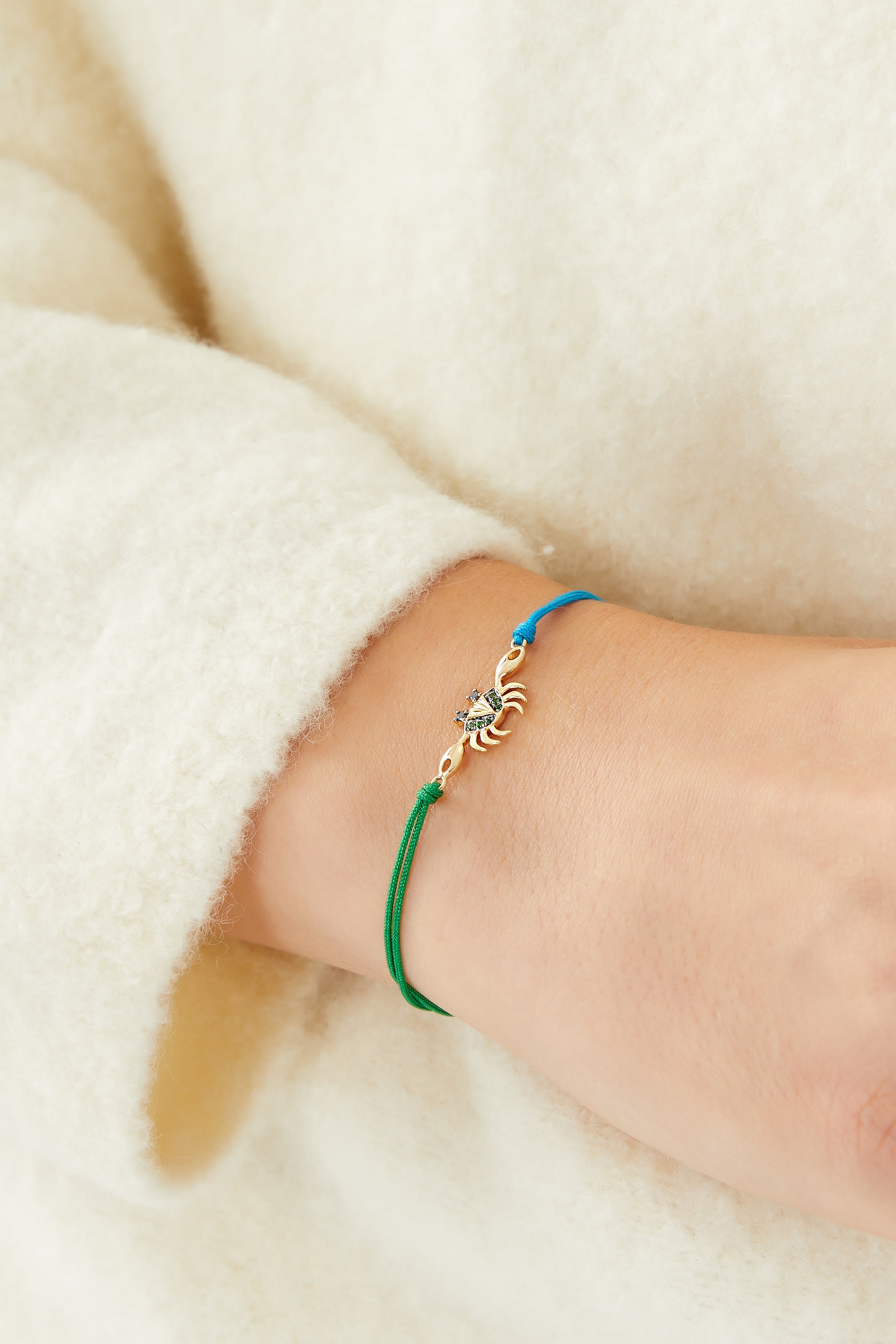Crab Thread Bracelet, 9k Yellow Gold with Diamond & Tsavorite