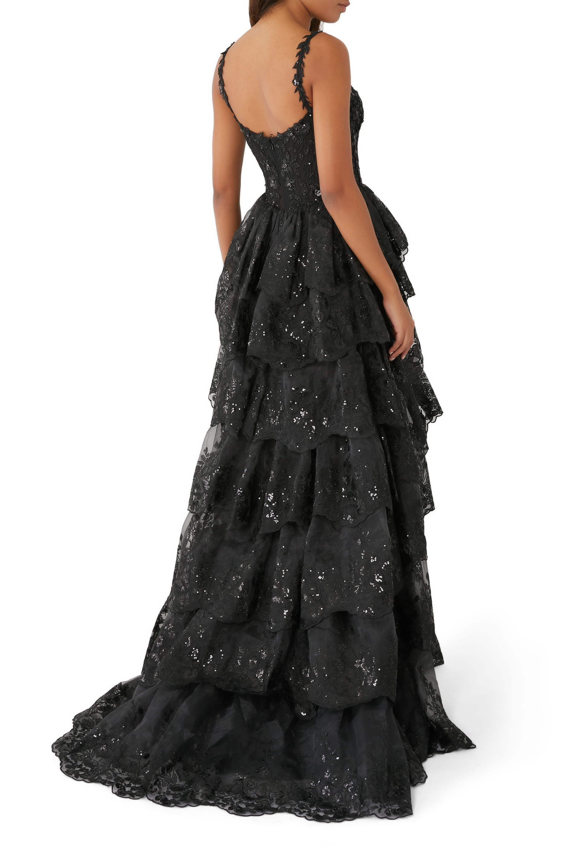 Tiered Floral Sequin Maxi Gown