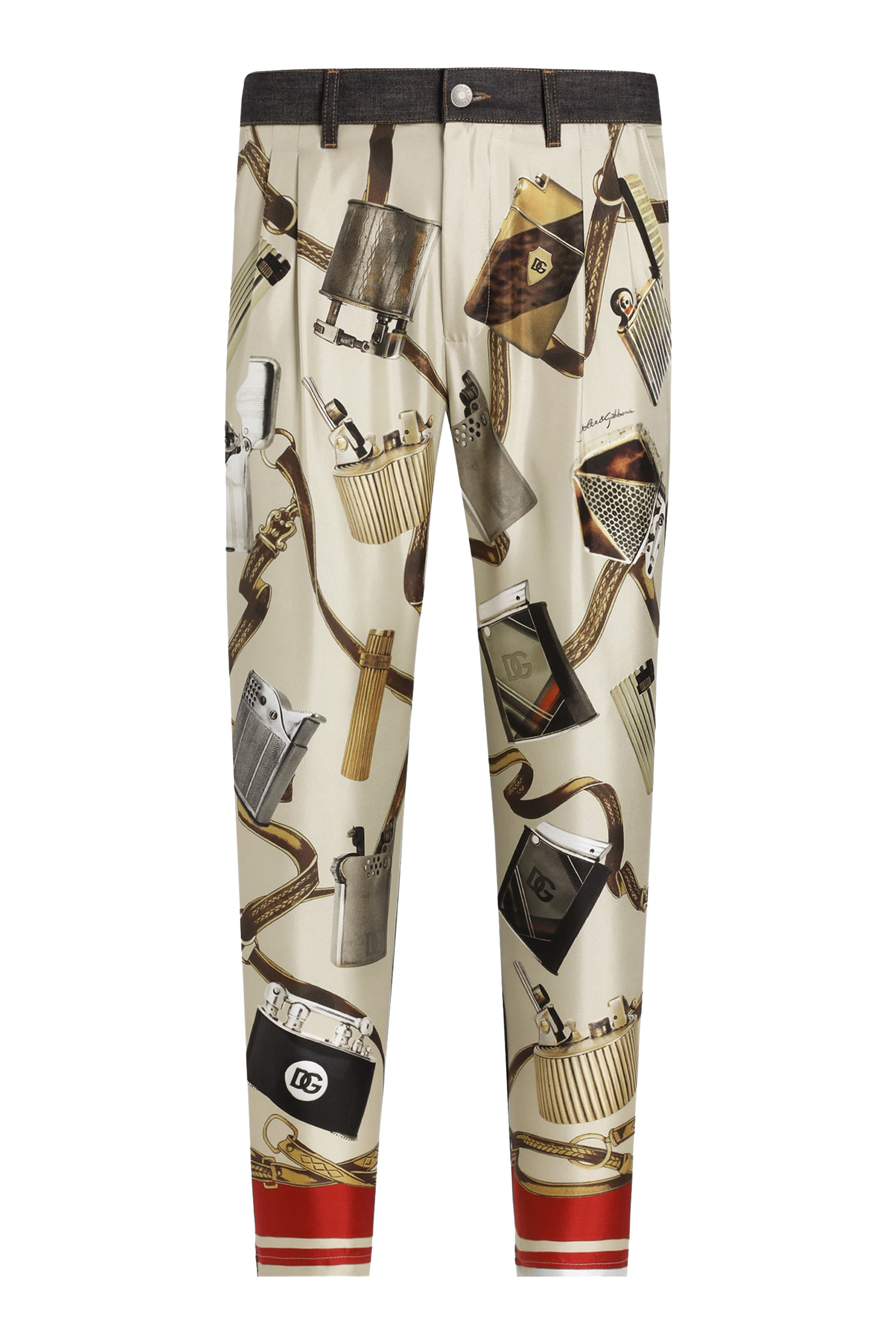 Loose Denim and Silk Jeans with Lighter Print