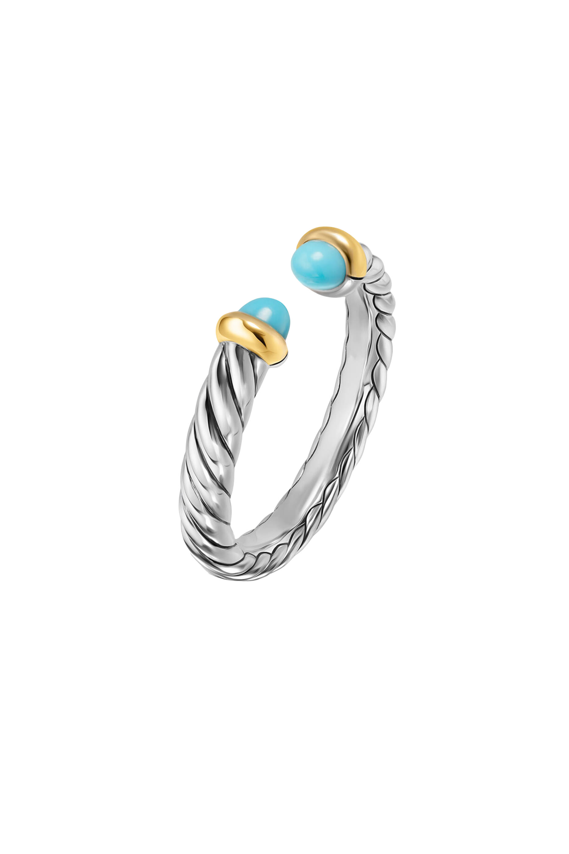 Petite Cable Open Ring, Sterling Silver & 14k Yellow Gold 