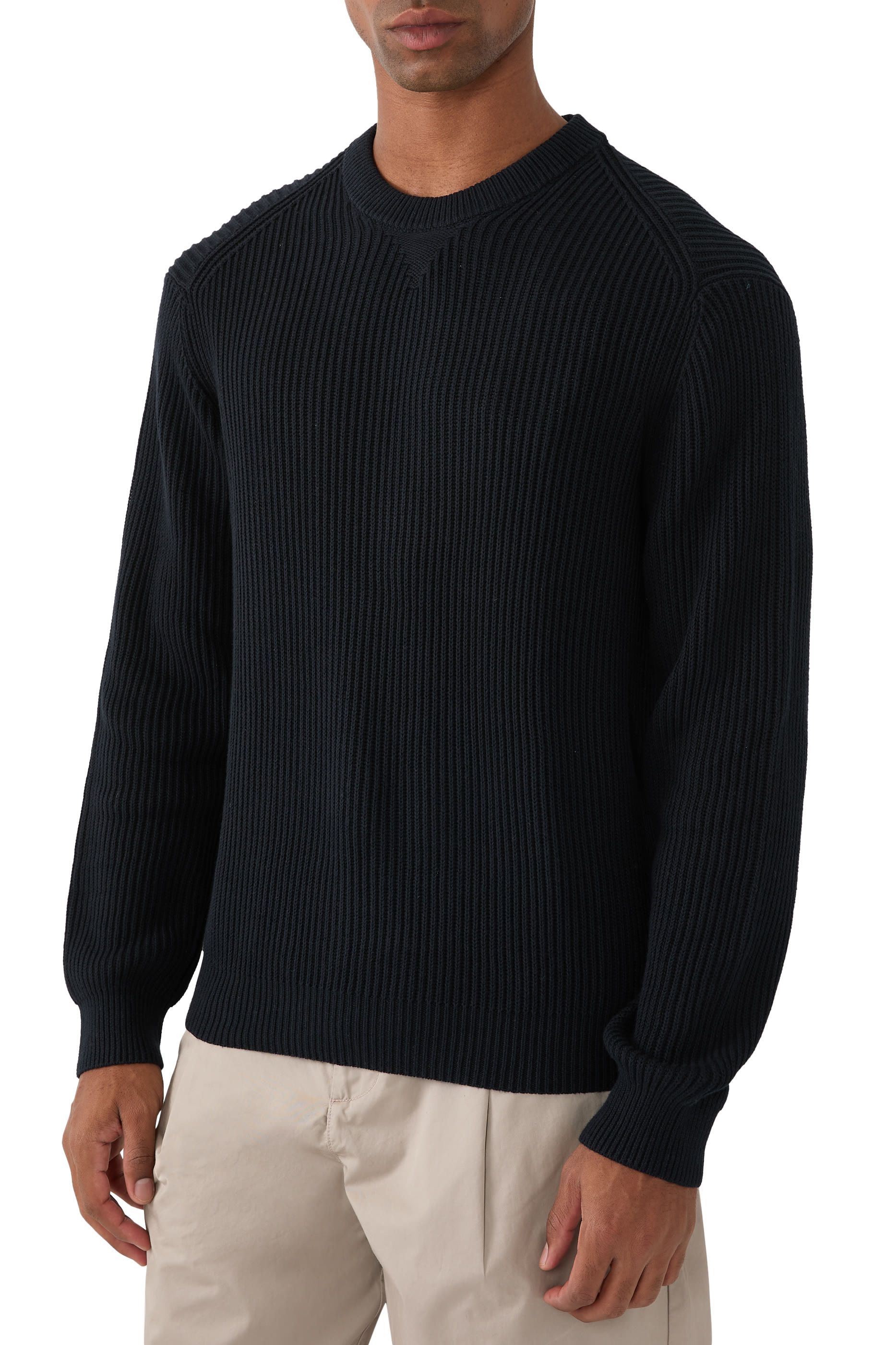Ribbed Cotton Crewneck Sweater