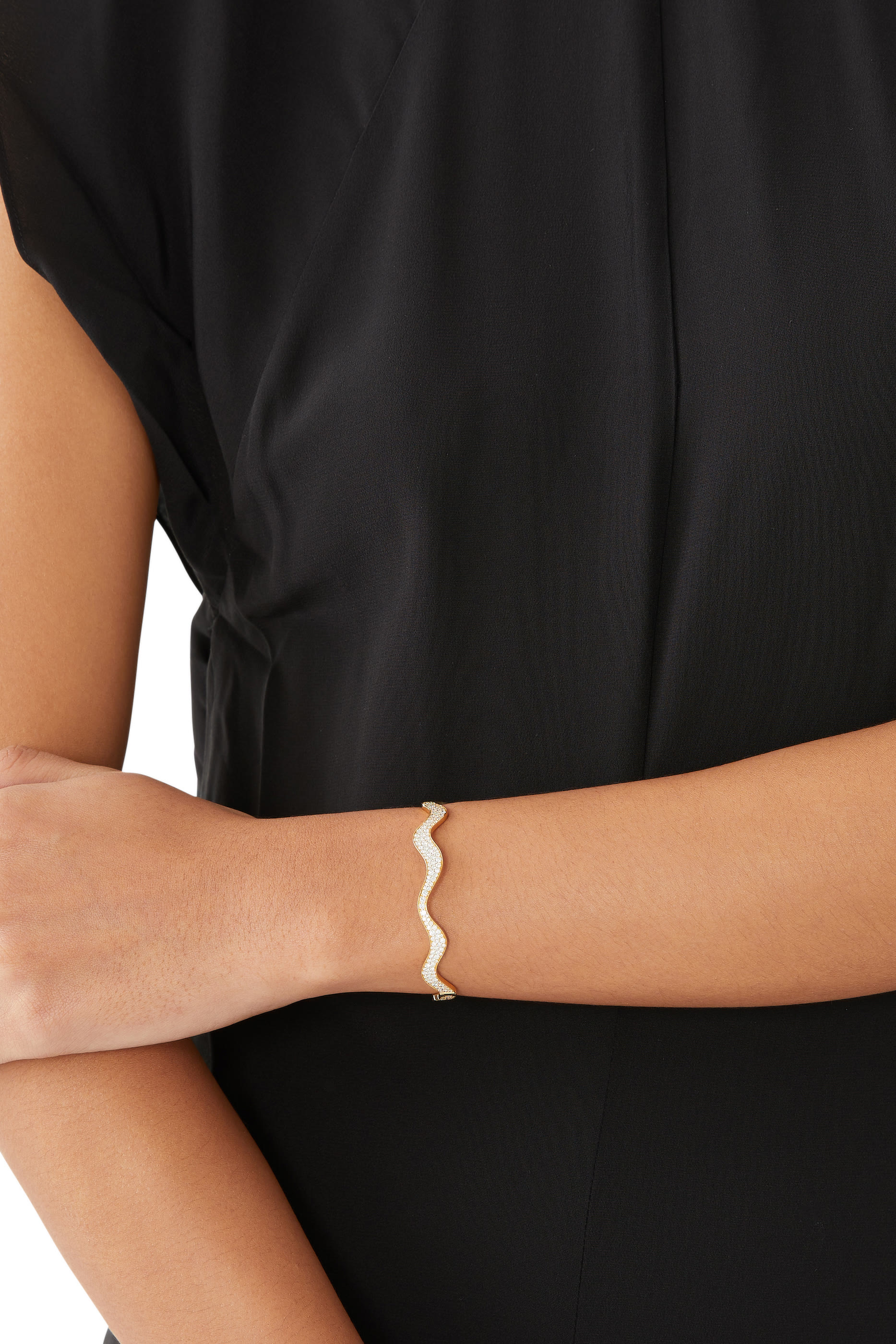 Wave Bangle, 18K Yellow Gold & Diamonds