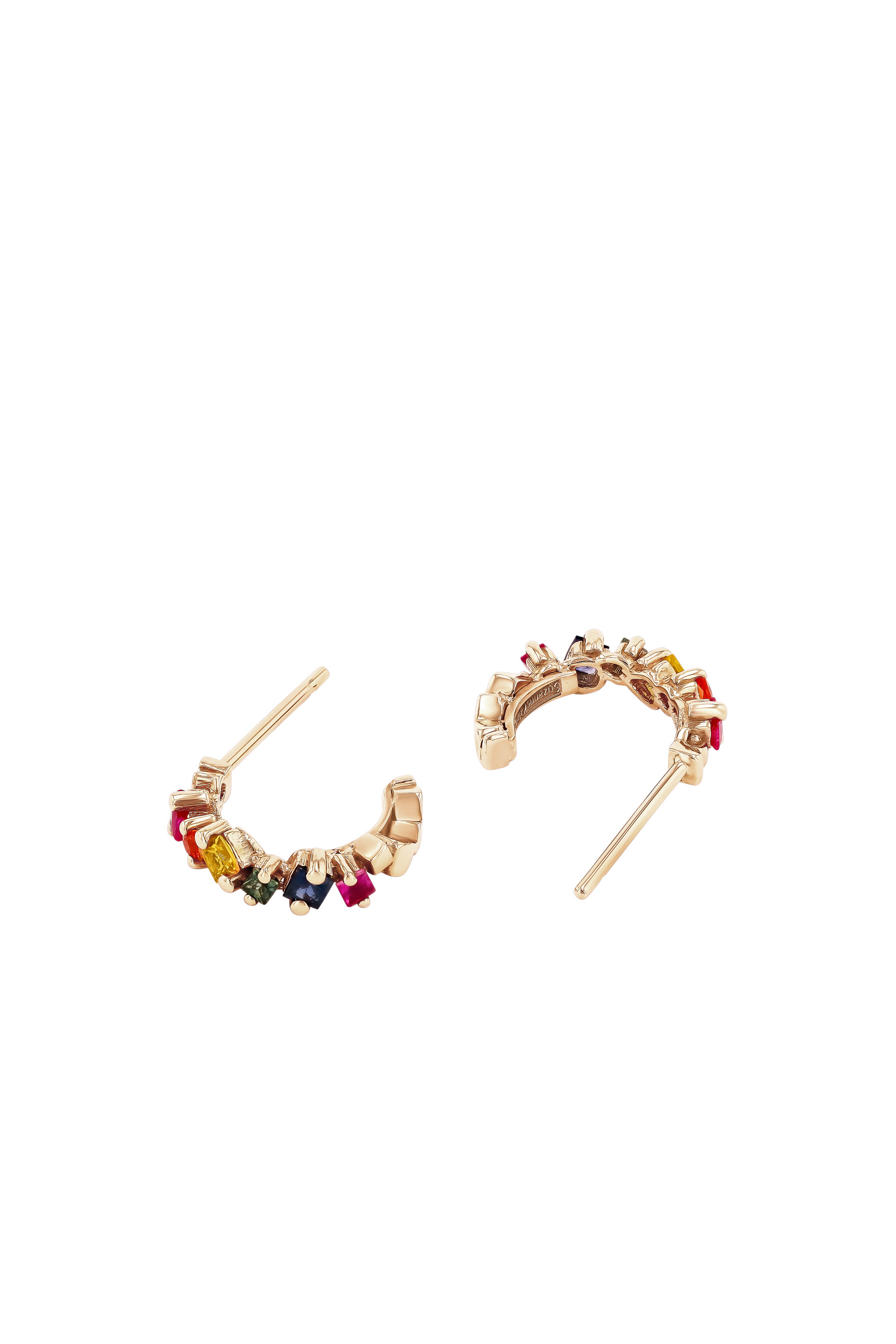 Rainbow Mini Hoops Earrings, 18k Rose Gold & Sapphire