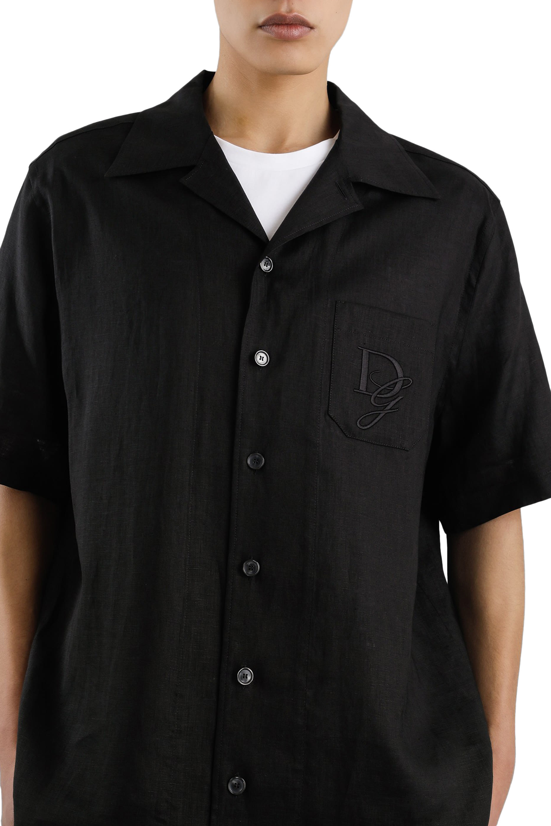 Logo Embroidered Linen Shirt