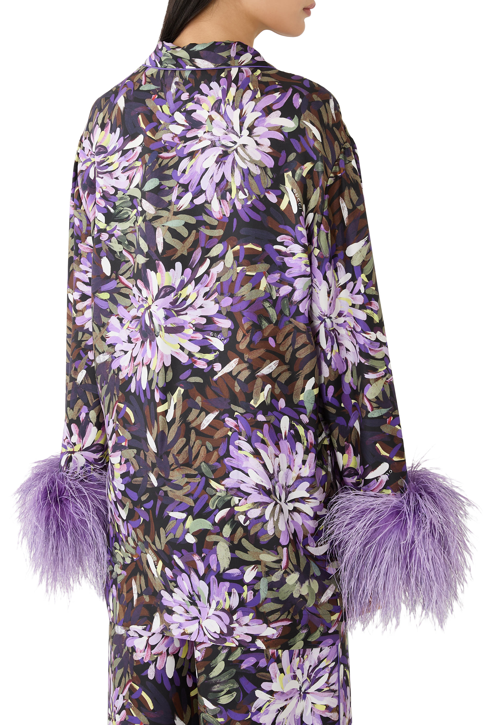  Printed Shirt with Feather Cuffs 