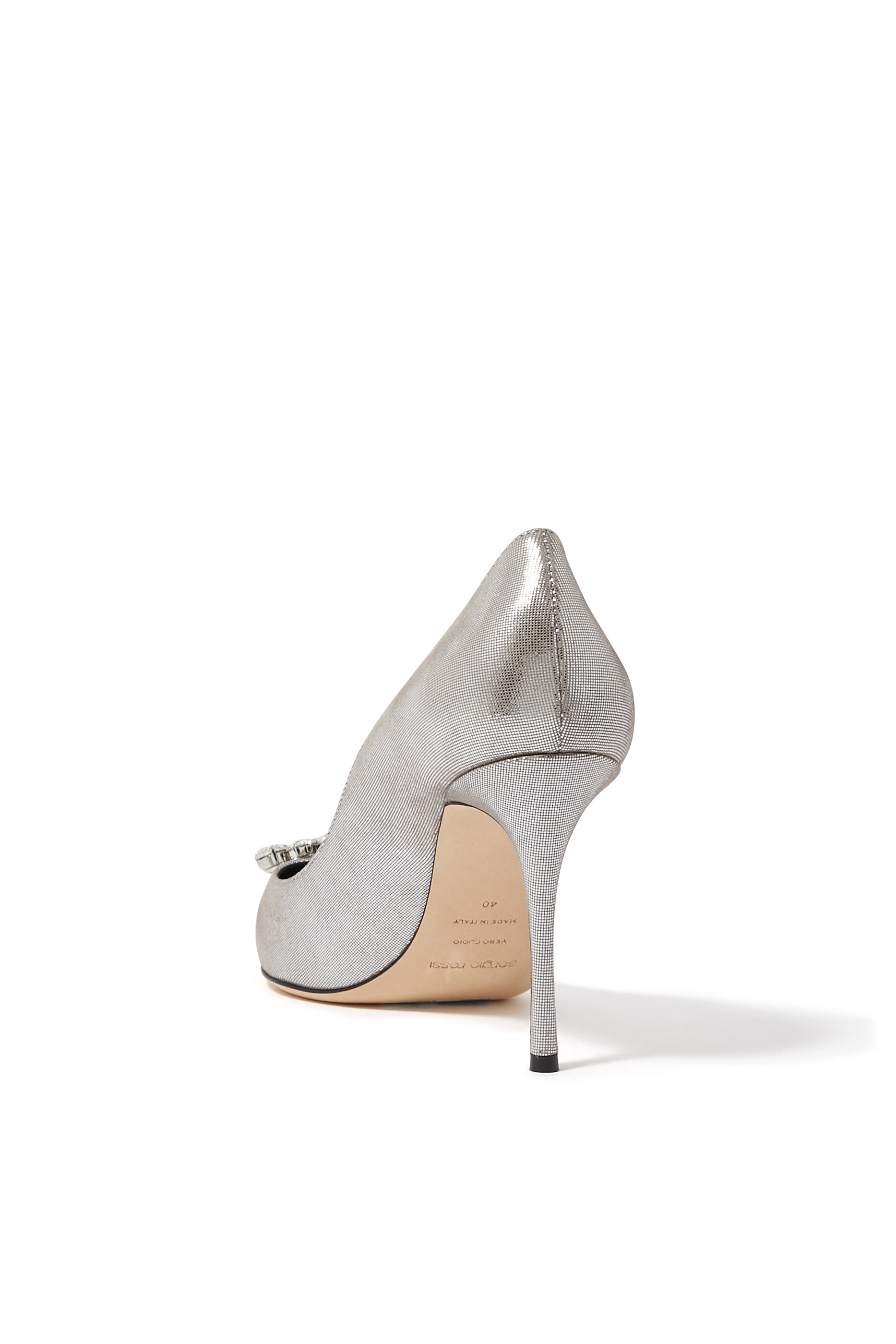 Metallic Heeled 95 Slingback Pump with Frontal Ornament