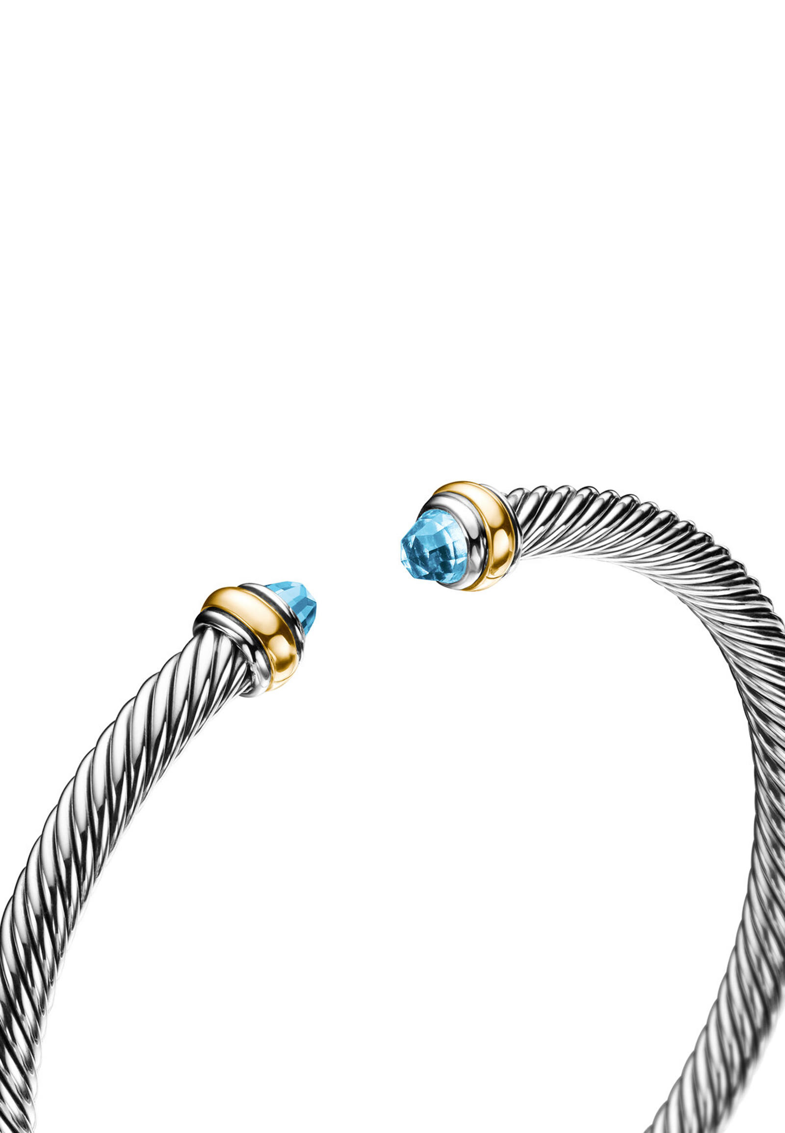 Classic Cable Bracelet, 18K Yellow Gold with Sterling Silver & Blue Topaz