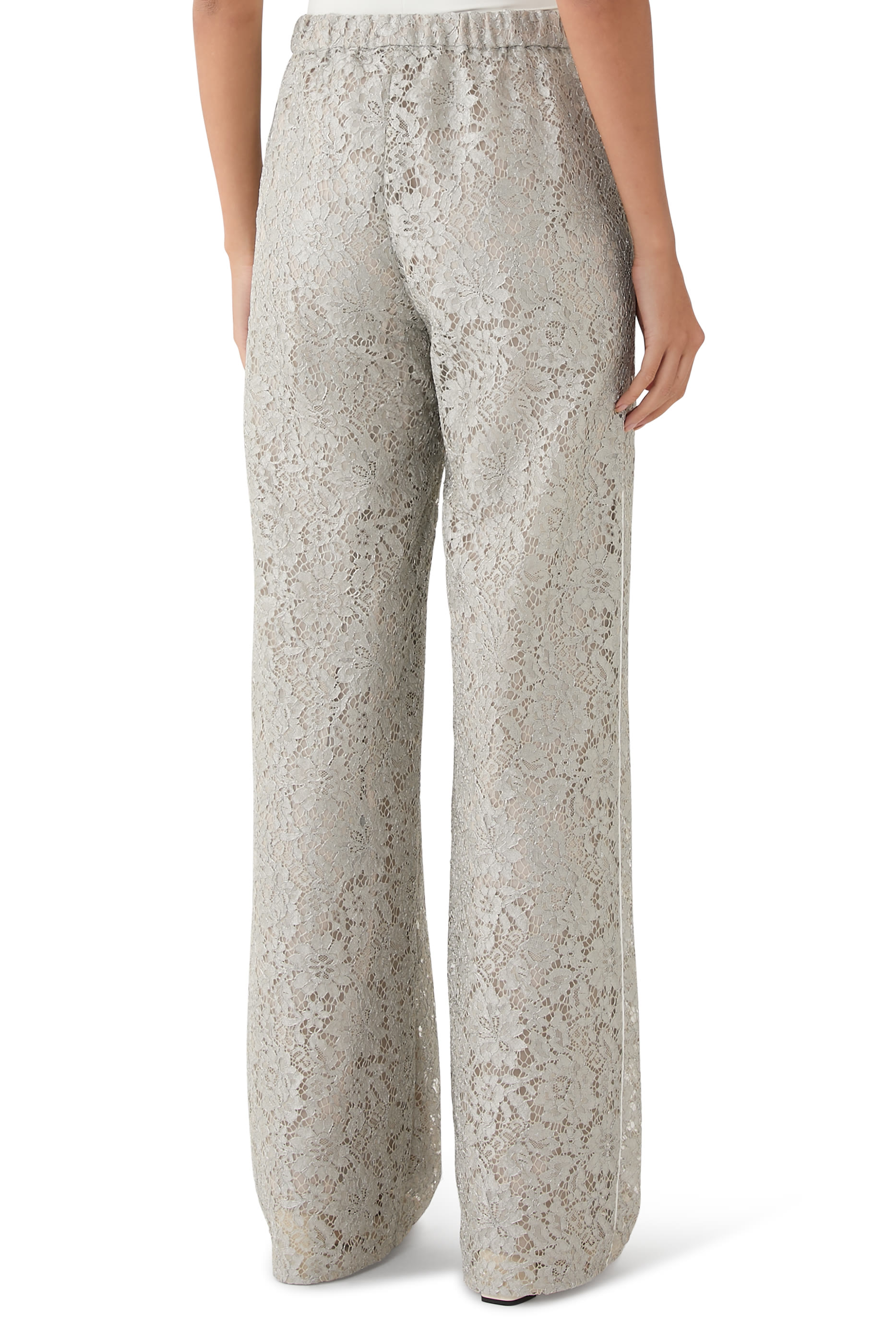 Floral Lace Lam&eacute; Pants