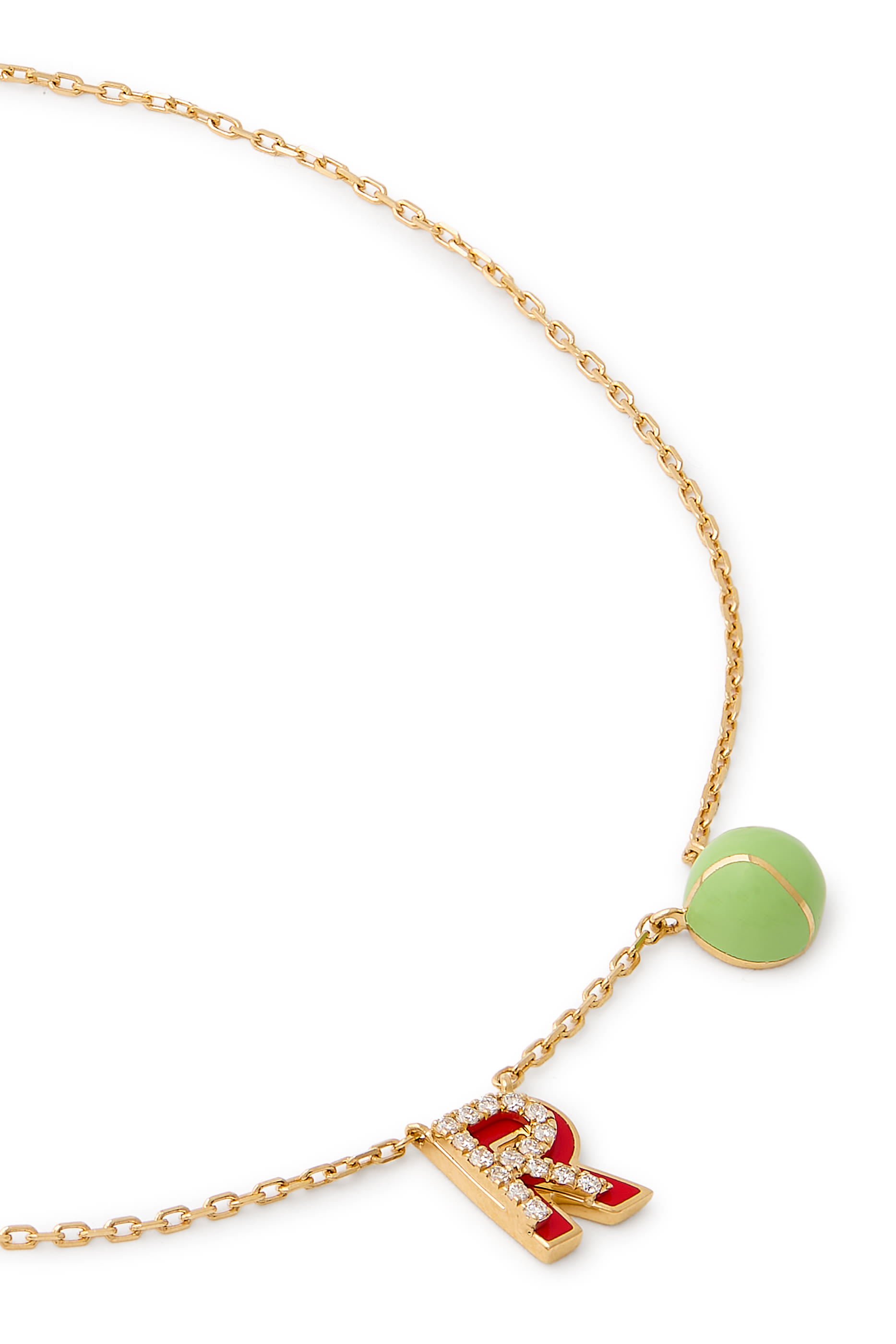 Letter &lsquo;R&rsquo; Tennis Anklet, 18k Yellow Gold & Enamel, Diamonds