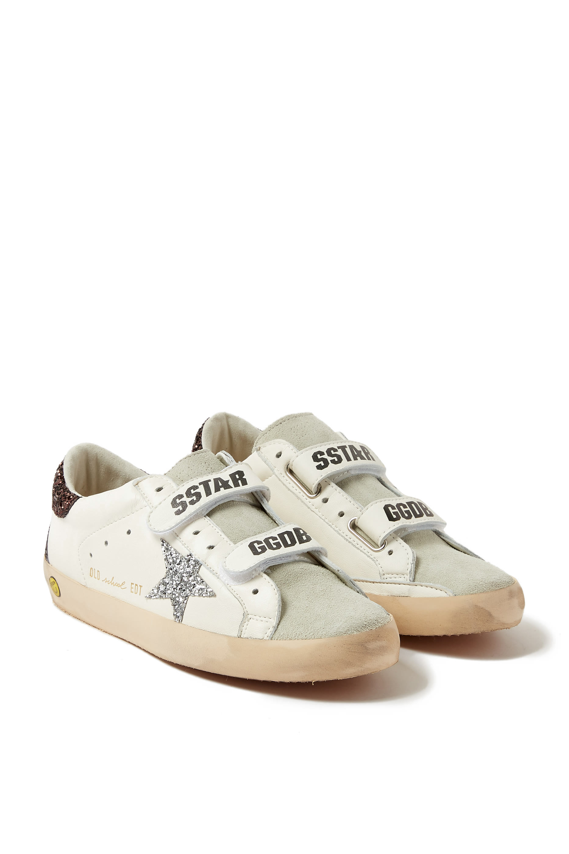 Kids Old School Leather Glitter Star Sneakers