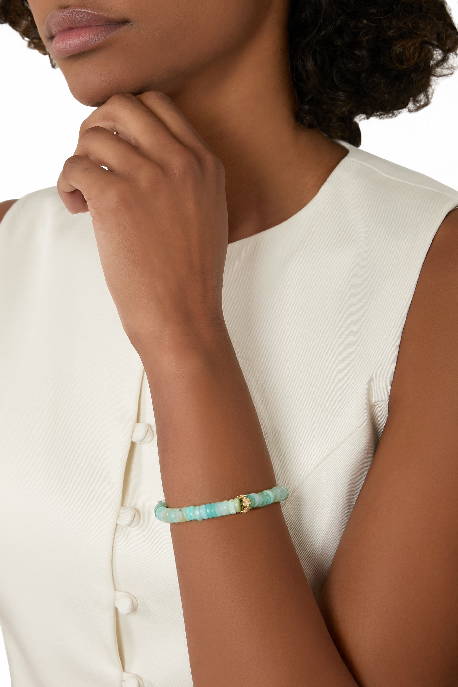 Daisy Rondelle Bracelet, 14k Yellow Gold & Peruvian Opal, Diamond