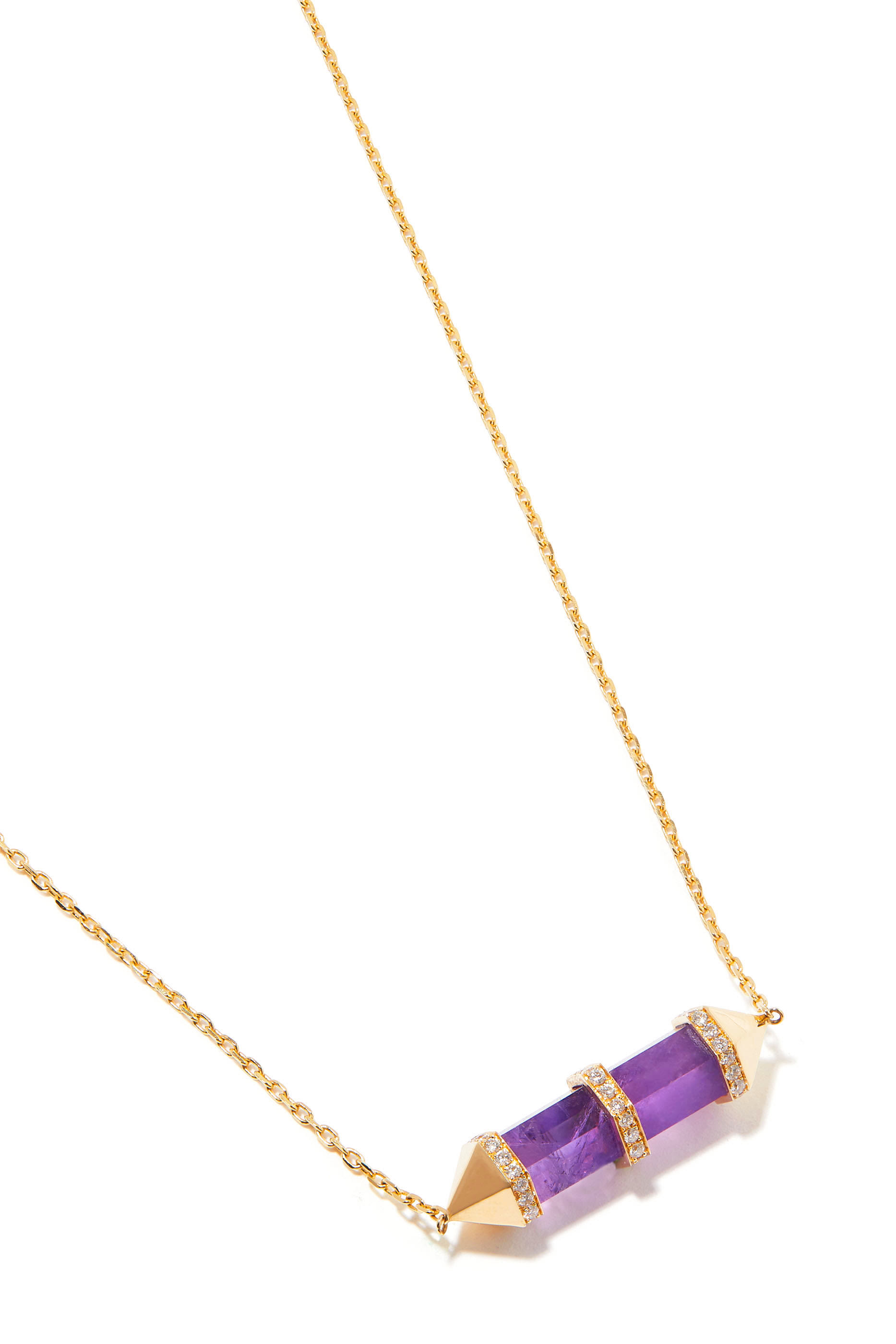 Horizontal Chakra Necklace, 18k Yellow Gold with Diamonds & Amethyst